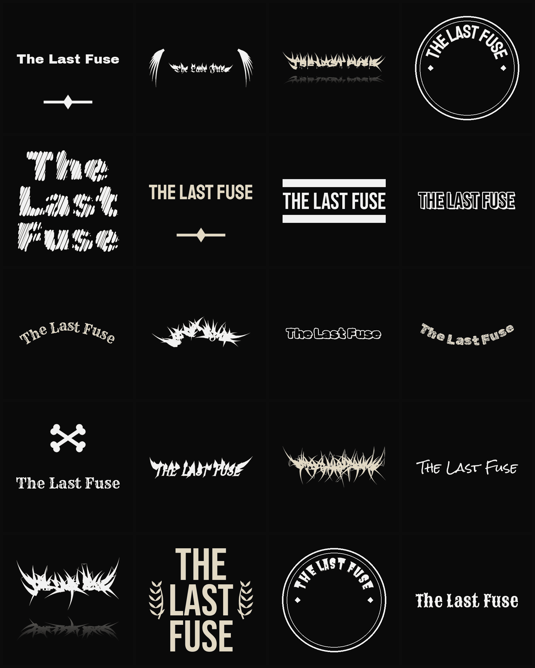 Twenty The Last Fuse band logo ideas — different faces, treatments and spike settings