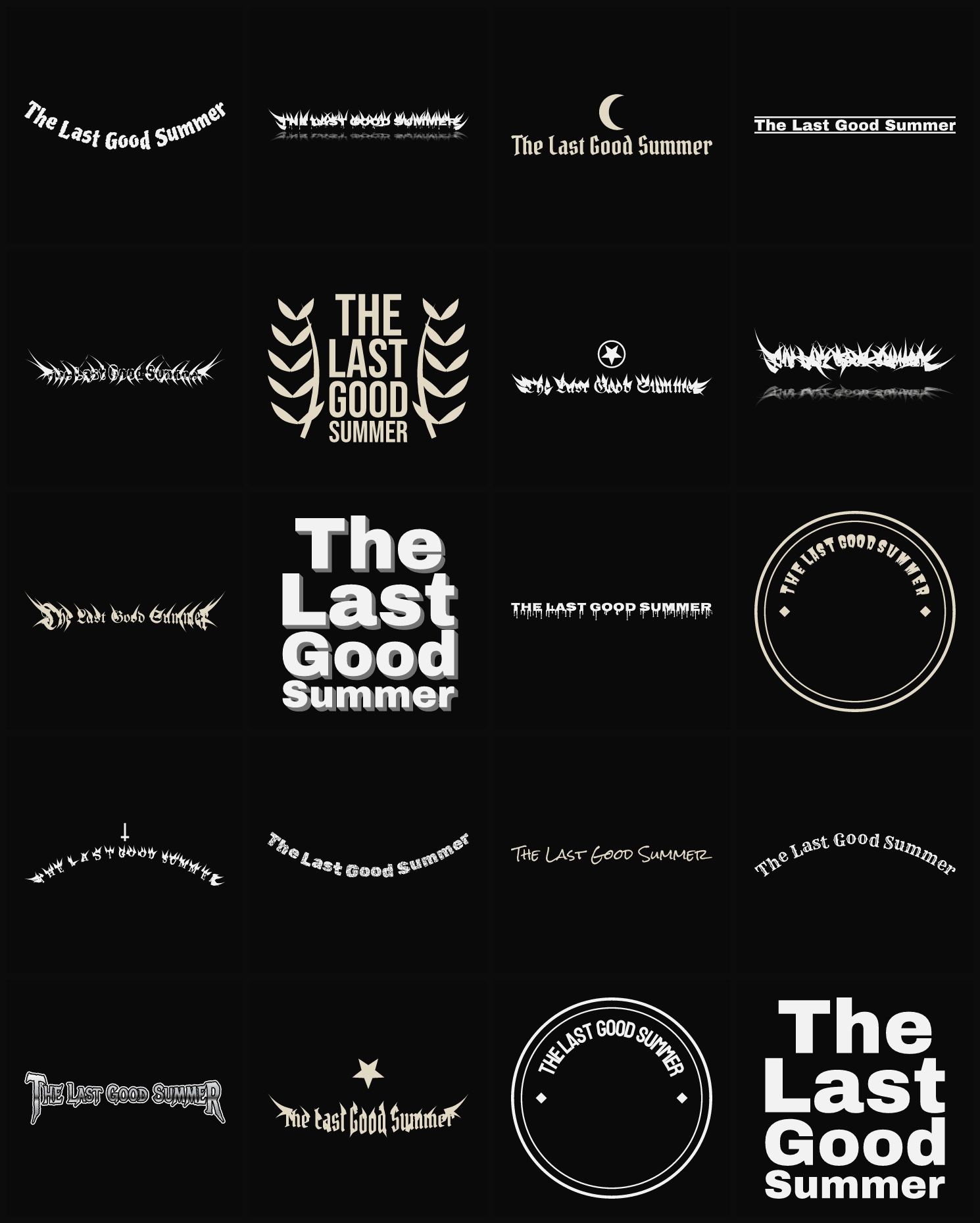 Twenty The Last Good Summer band logo ideas — different faces, treatments and spike settings