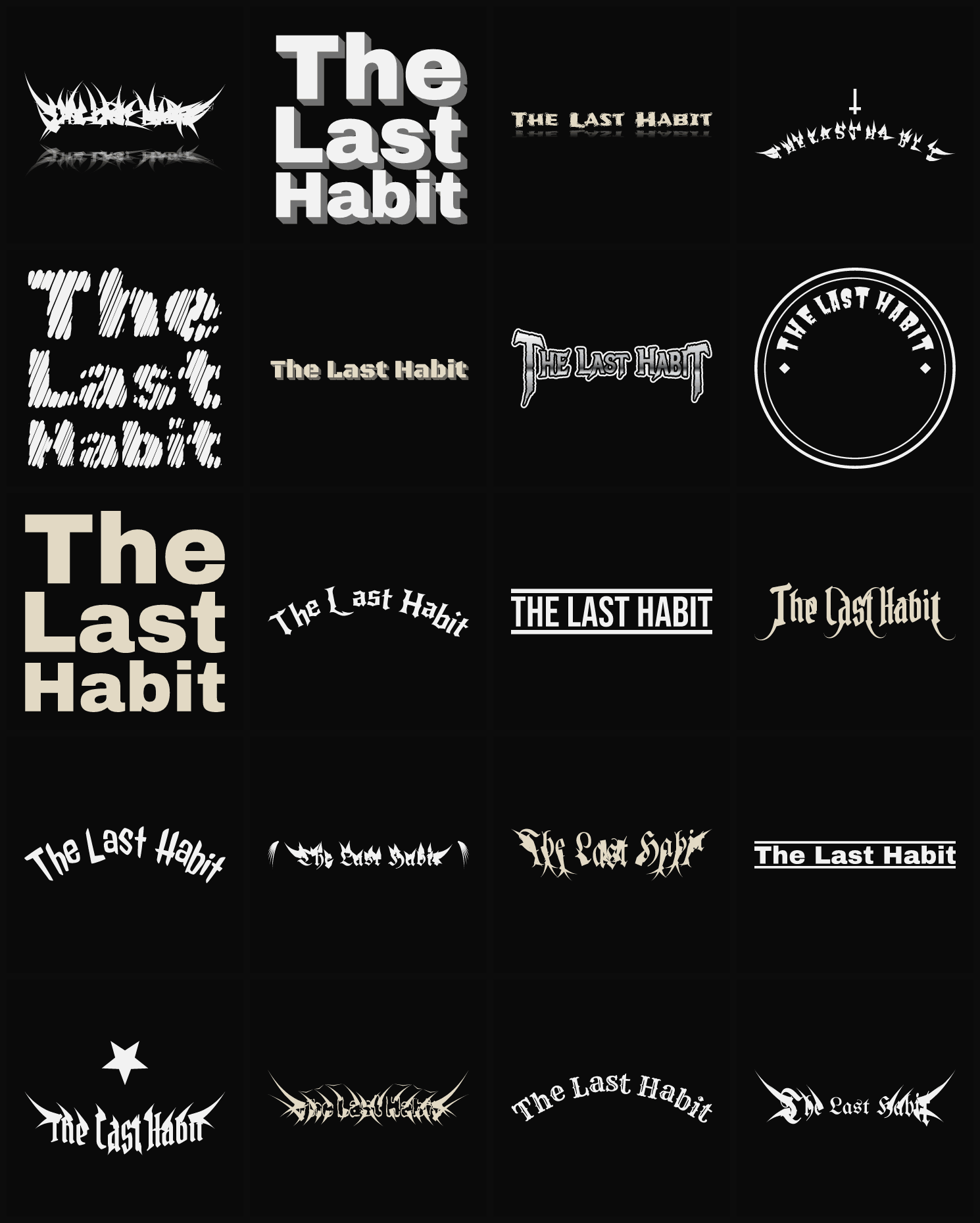 Twenty The Last Habit band logo ideas — different faces, treatments and spike settings