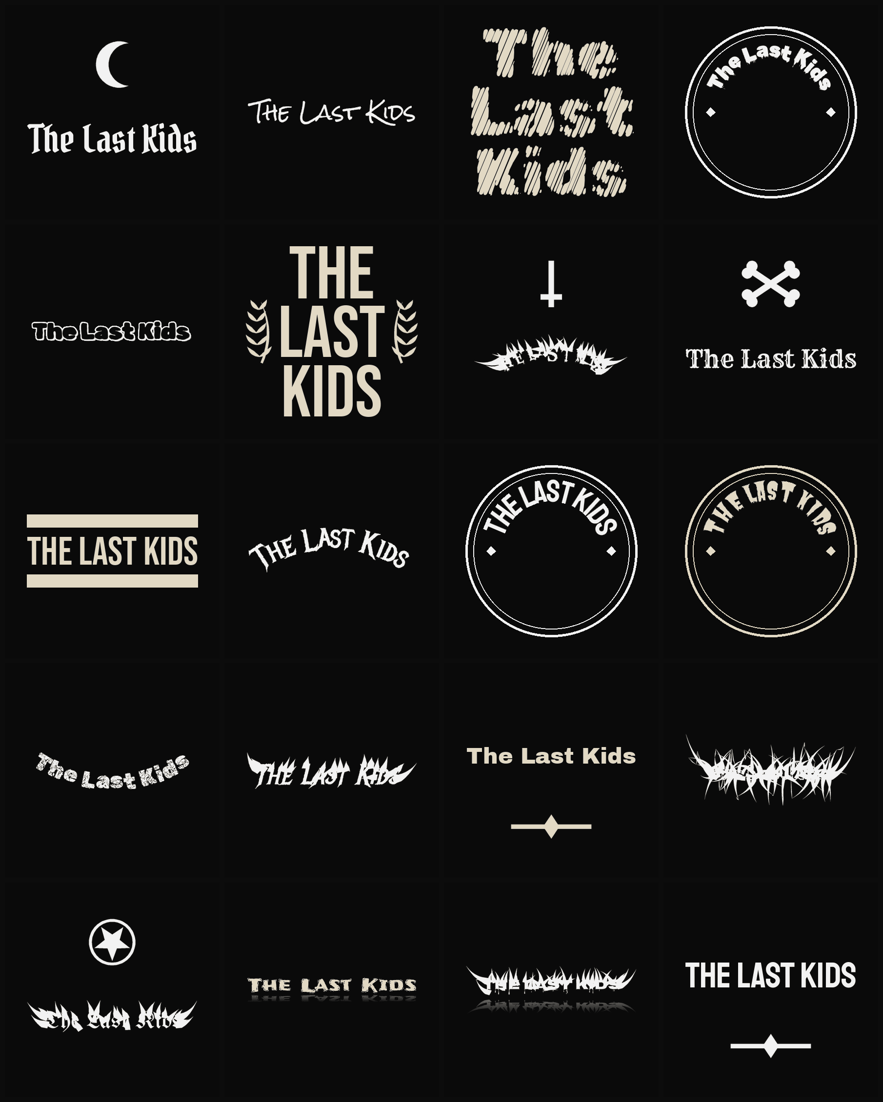 Twenty The Last Kids band logo ideas — different faces, treatments and spike settings