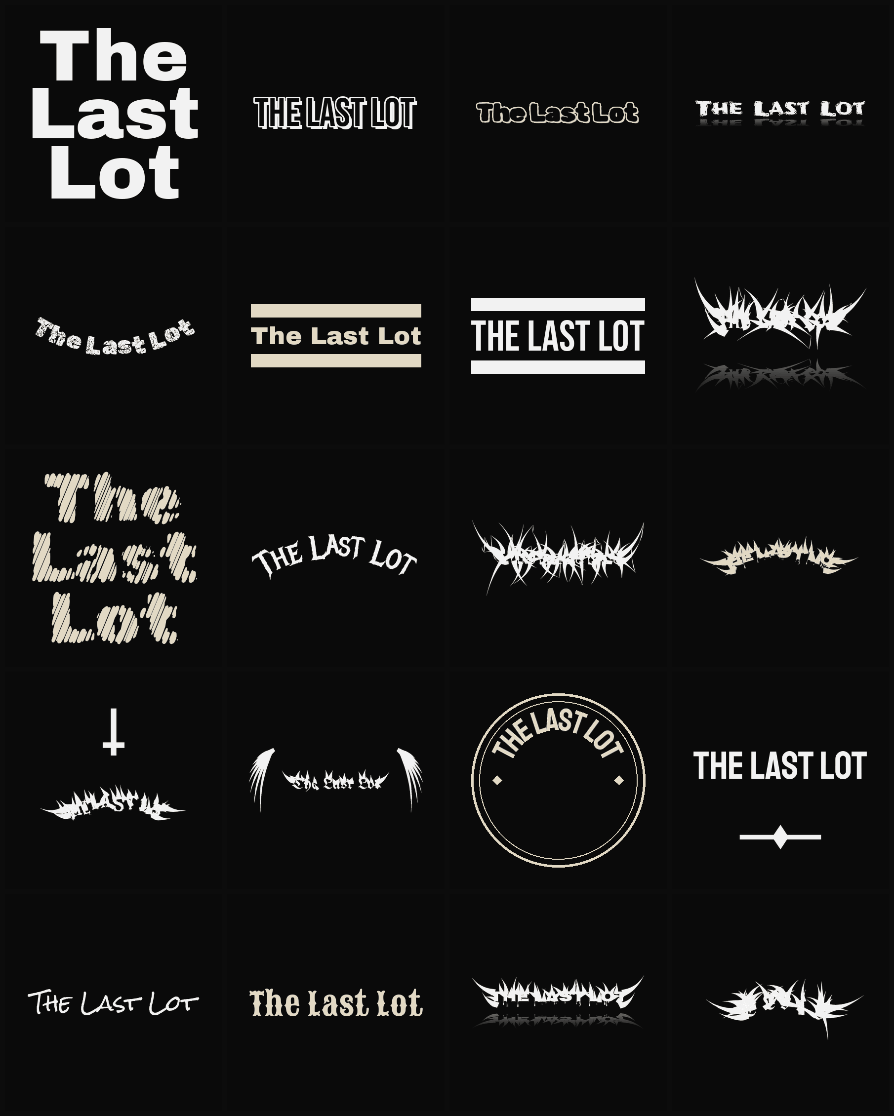 Twenty The Last Lot band logo ideas — different faces, treatments and spike settings