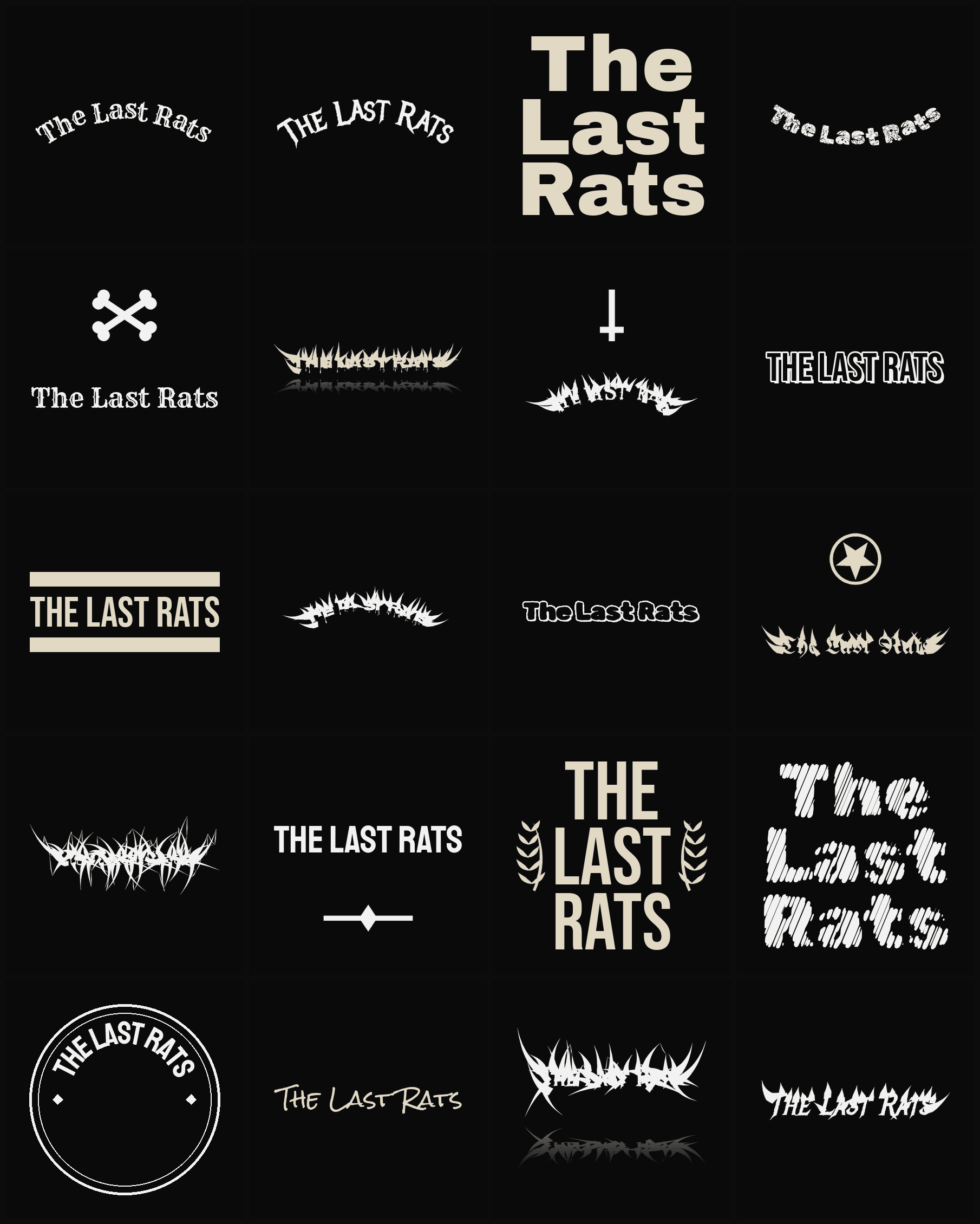 Twenty The Last Rats band logo ideas — different faces, treatments and spike settings
