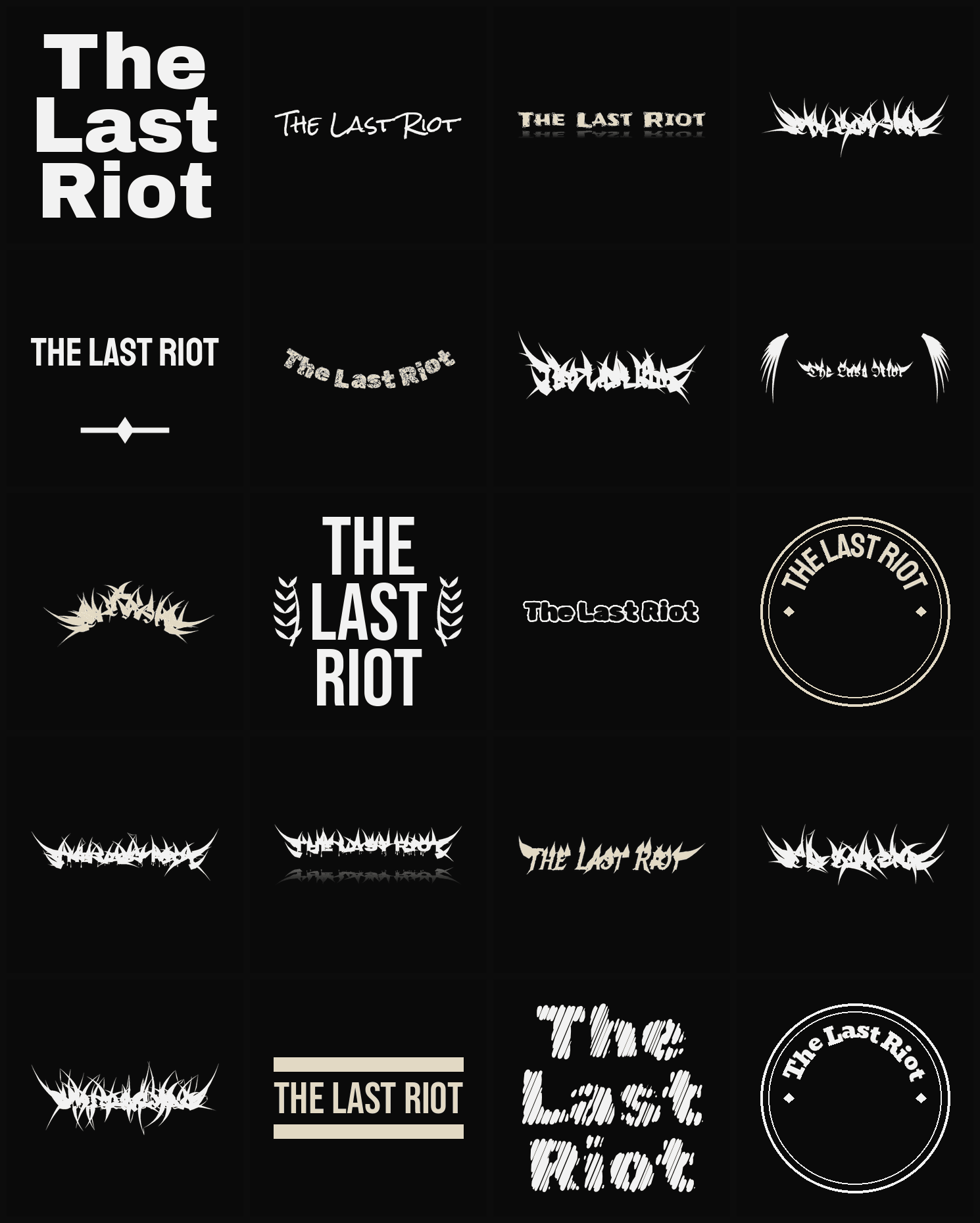 Twenty The Last Riot band logo ideas — different faces, treatments and spike settings