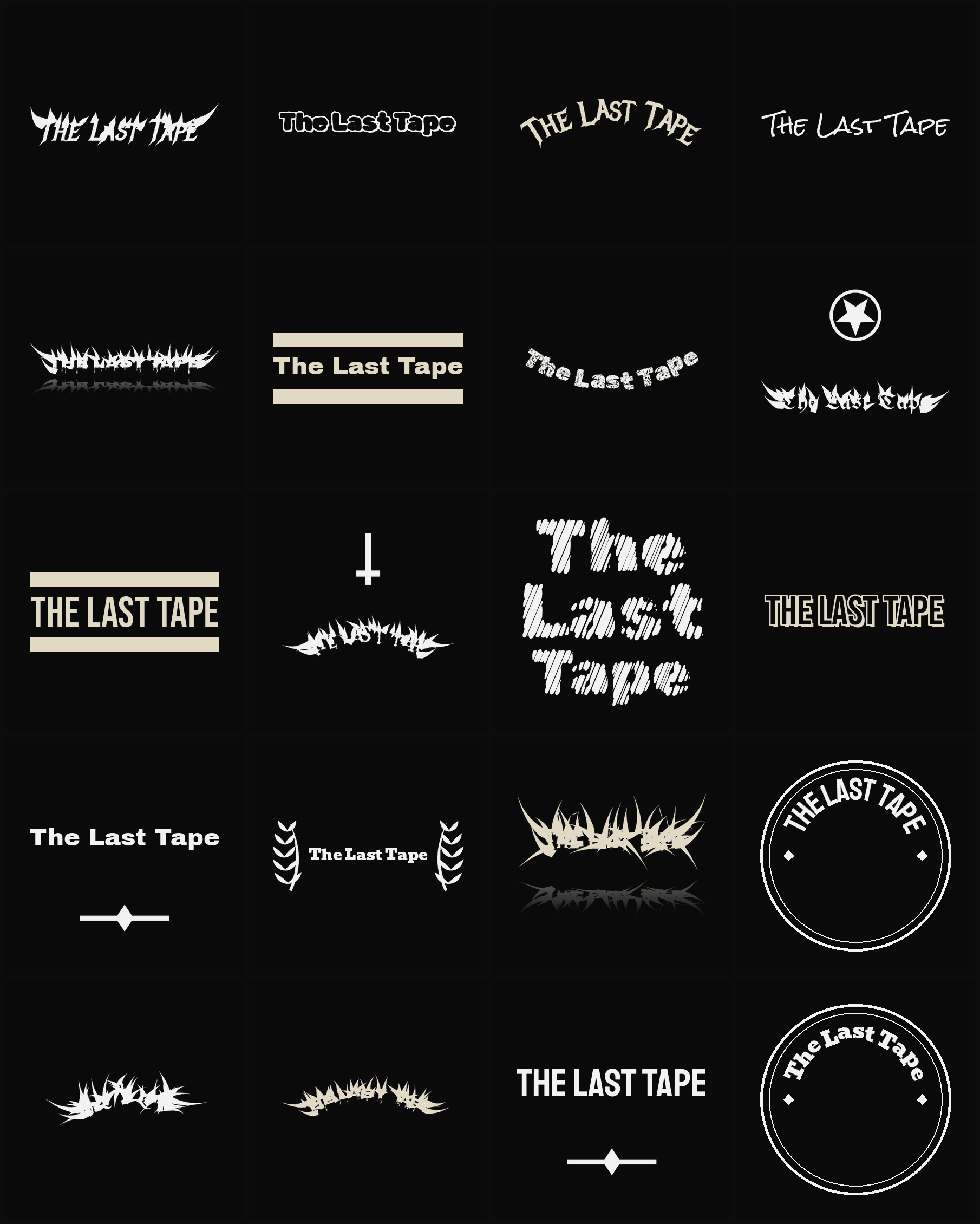 Twenty The Last Tape band logo ideas — different faces, treatments and spike settings