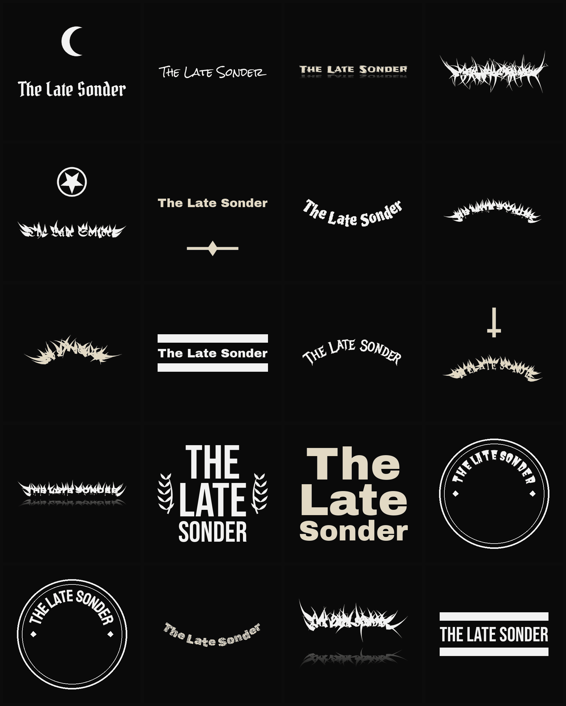 Twenty The Late Sonder band logo ideas — different faces, treatments and spike settings