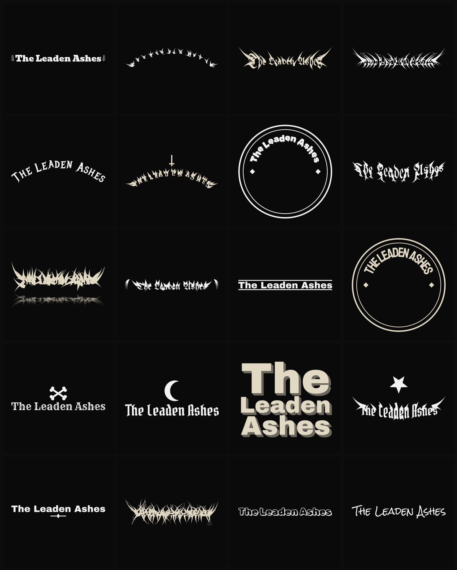Twenty The Leaden Ashes band logo ideas — different faces, treatments and spike settings