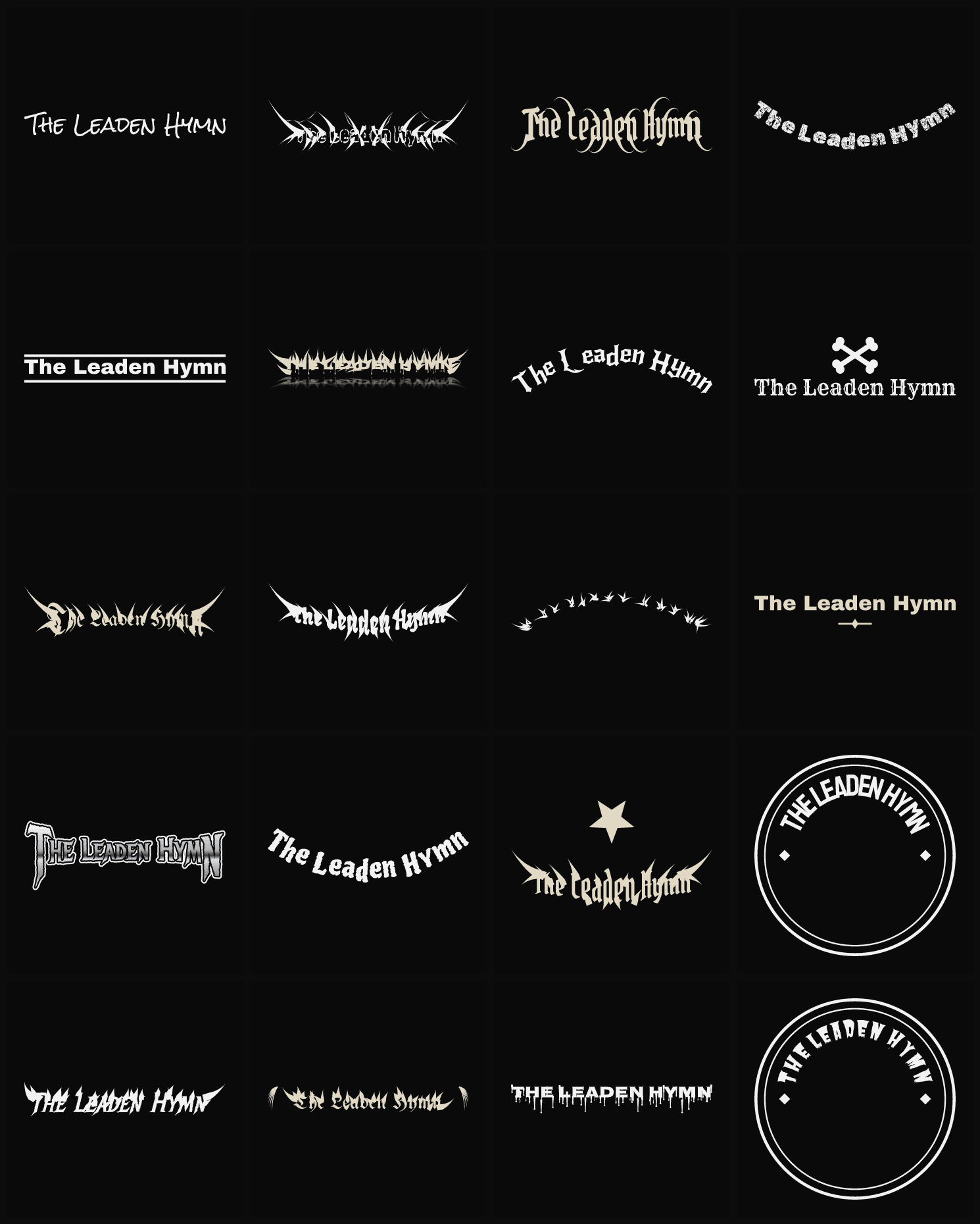 Twenty The Leaden Hymn band logo ideas — different faces, treatments and spike settings