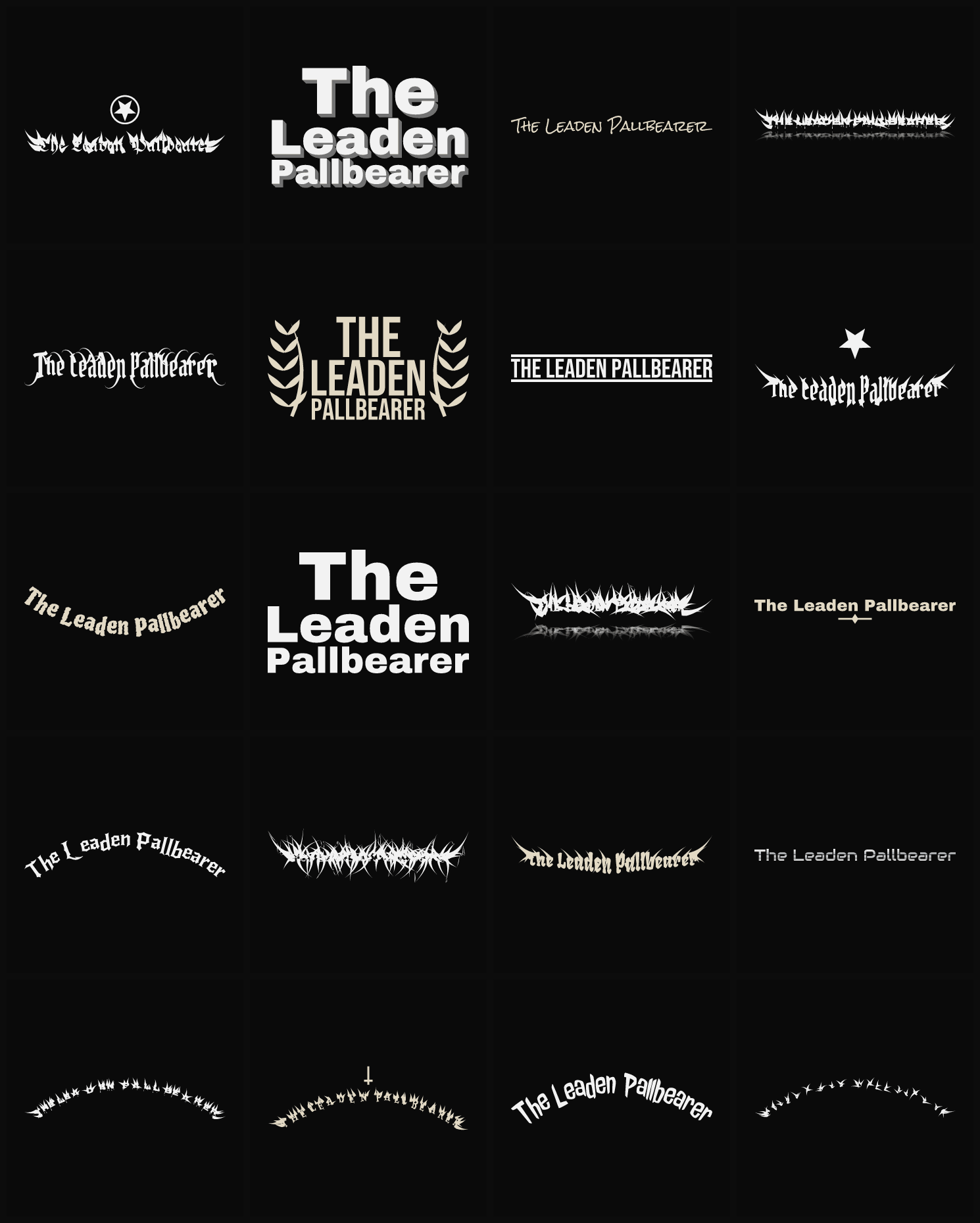 Twenty The Leaden Pallbearer band logo ideas — different faces, treatments and spike settings