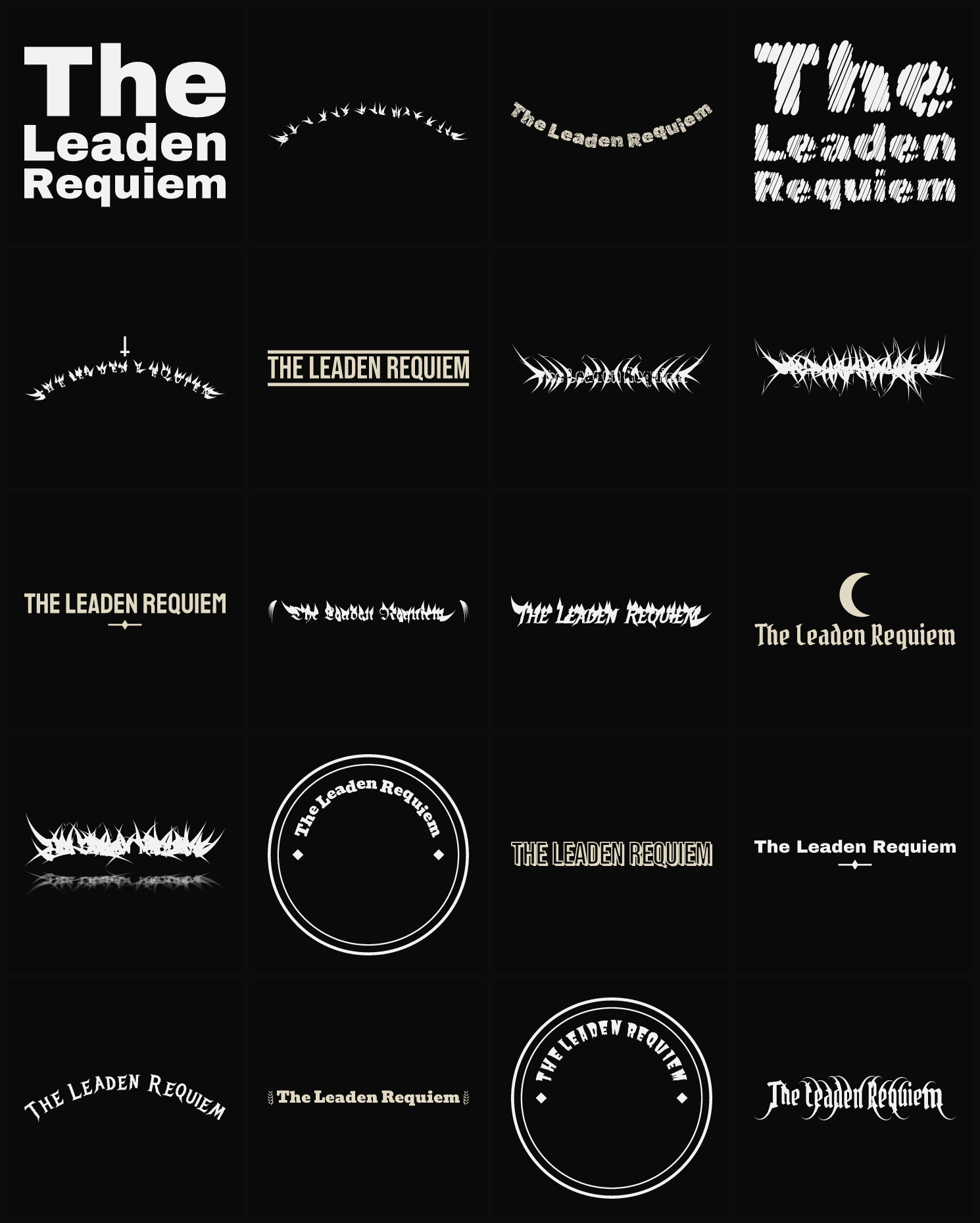 Twenty The Leaden Requiem band logo ideas — different faces, treatments and spike settings