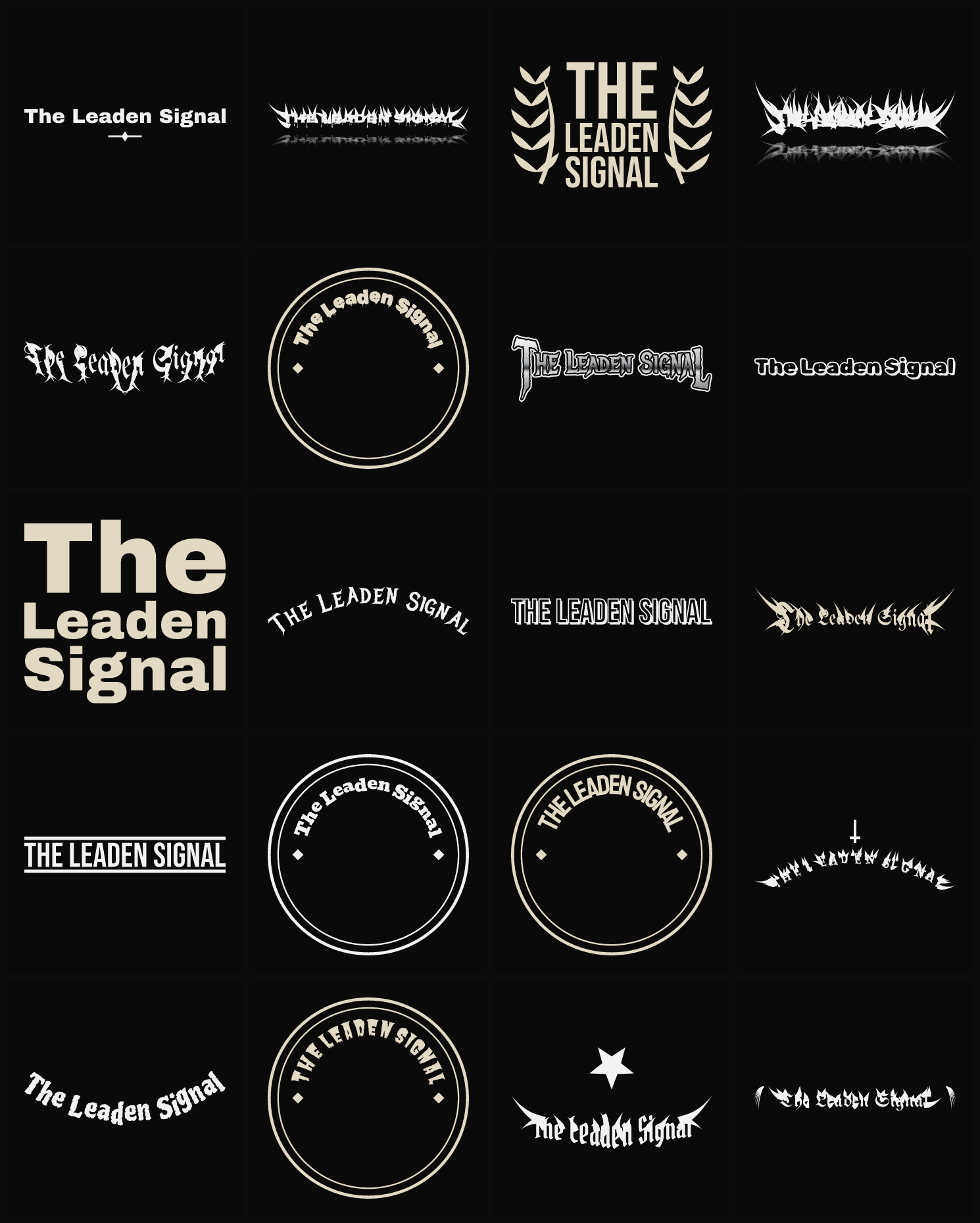 Twenty The Leaden Signal band logo ideas — different faces, treatments and spike settings