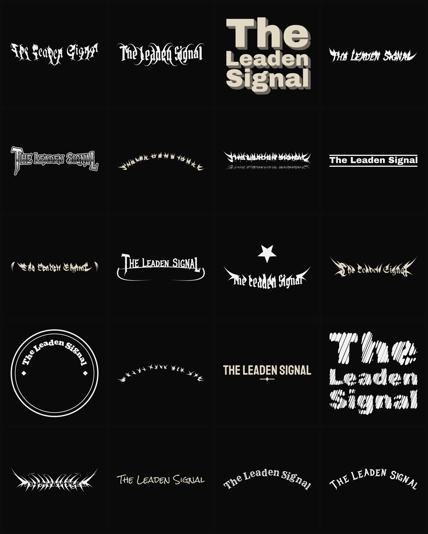 Twenty The Leaden Signal band logo ideas — different faces, treatments and spike settings