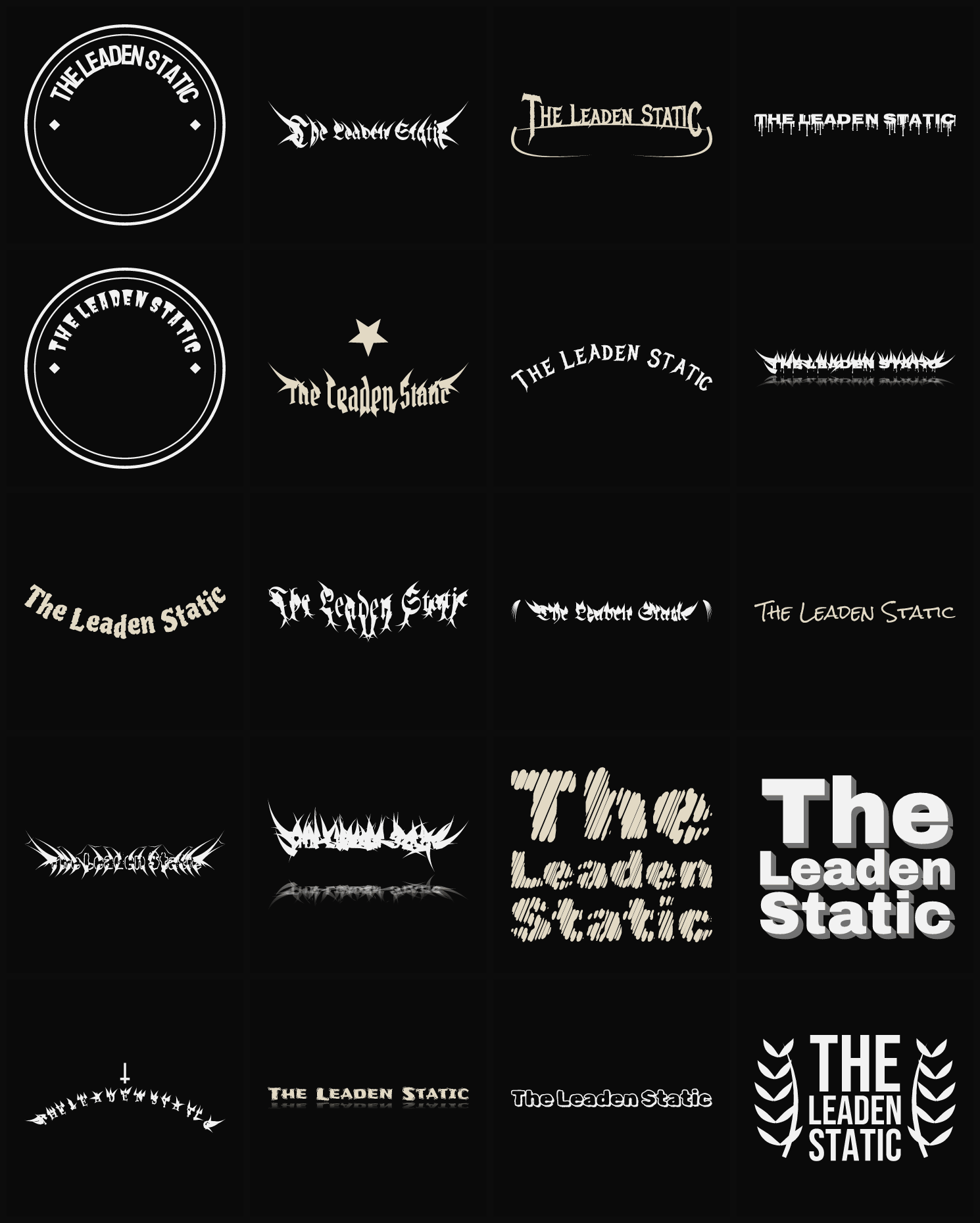 Twenty The Leaden Static band logo ideas — different faces, treatments and spike settings