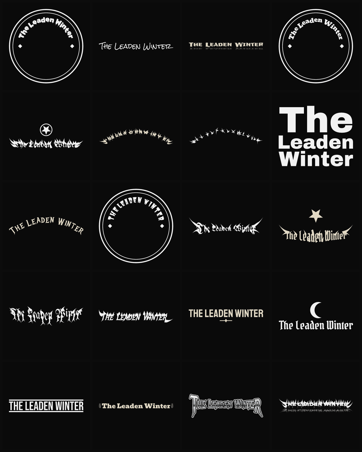 Twenty The Leaden Winter band logo ideas — different faces, treatments and spike settings