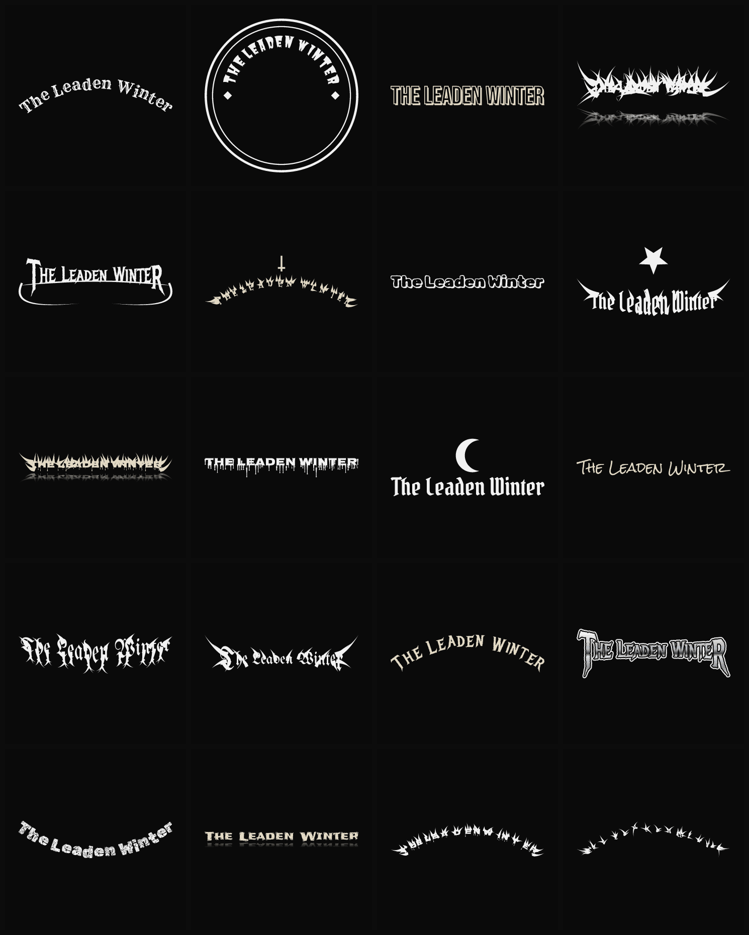 Twenty The Leaden Winter band logo ideas — different faces, treatments and spike settings