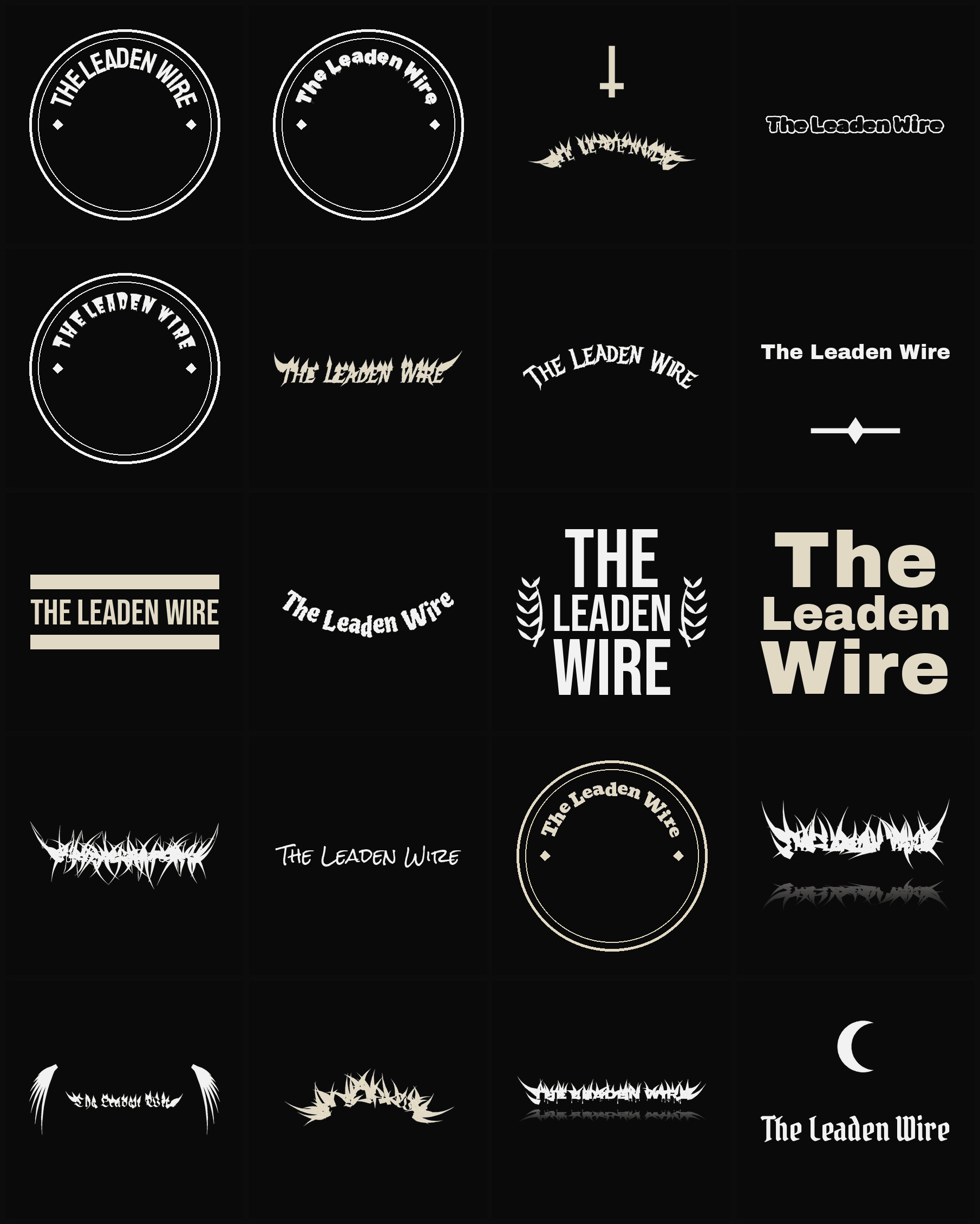 Twenty The Leaden Wire band logo ideas — different faces, treatments and spike settings