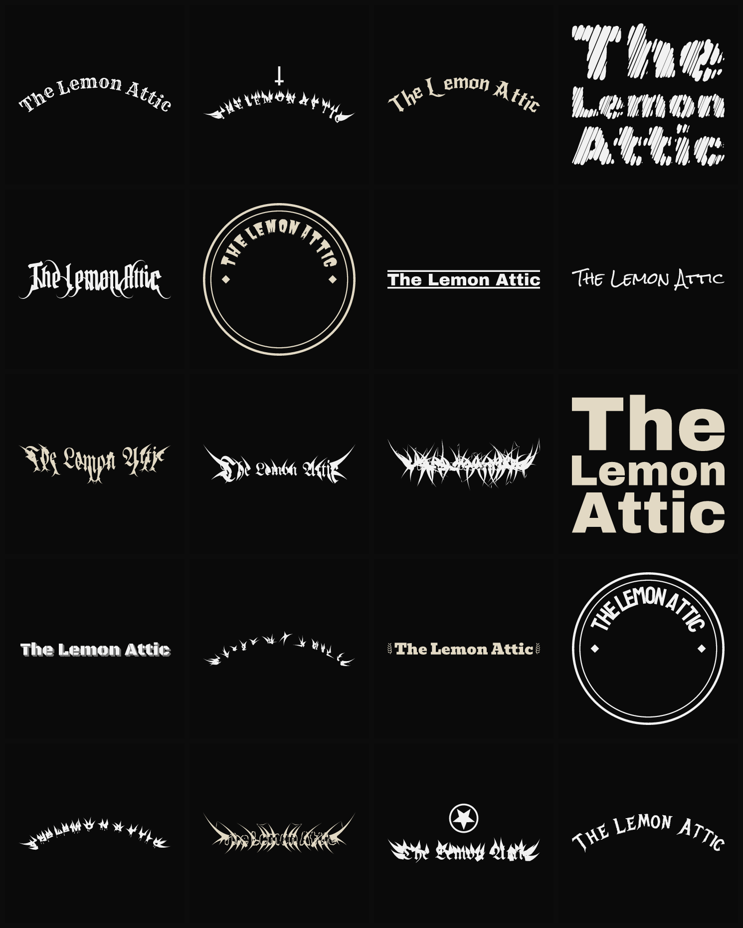 Twenty The Lemon Attic band logo ideas — different faces, treatments and spike settings