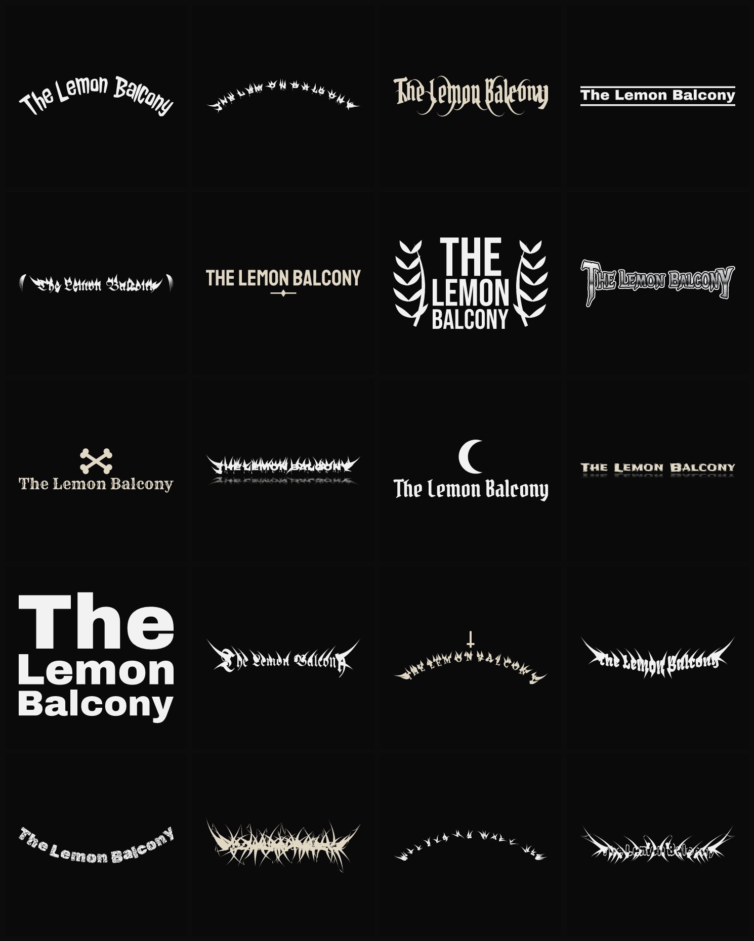 Twenty The Lemon Balcony band logo ideas — different faces, treatments and spike settings