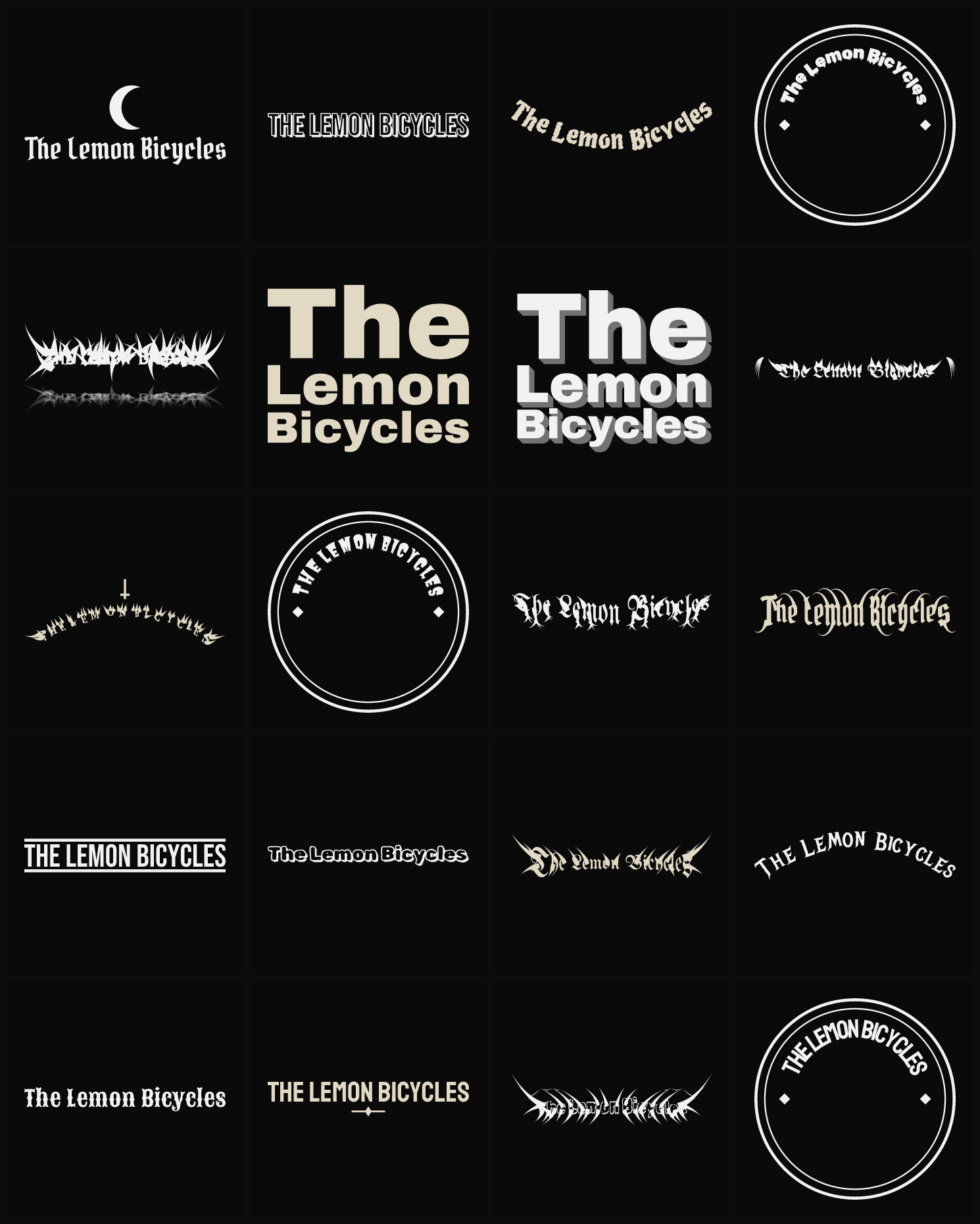 Twenty The Lemon Bicycles band logo ideas — different faces, treatments and spike settings