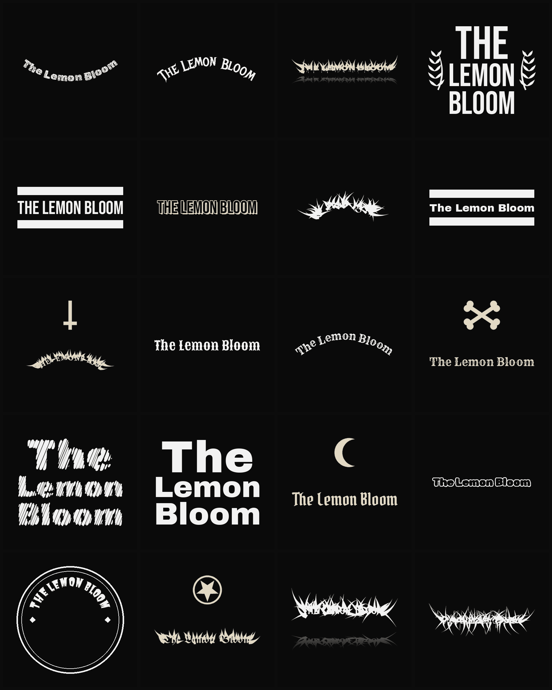 Twenty The Lemon Bloom band logo ideas — different faces, treatments and spike settings