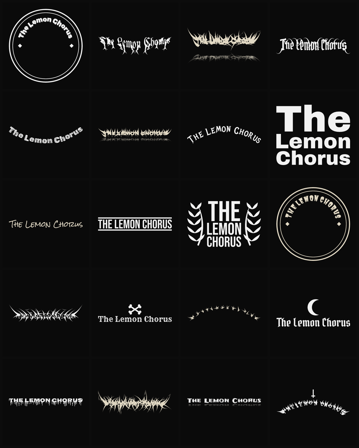 Twenty The Lemon Chorus band logo ideas — different faces, treatments and spike settings