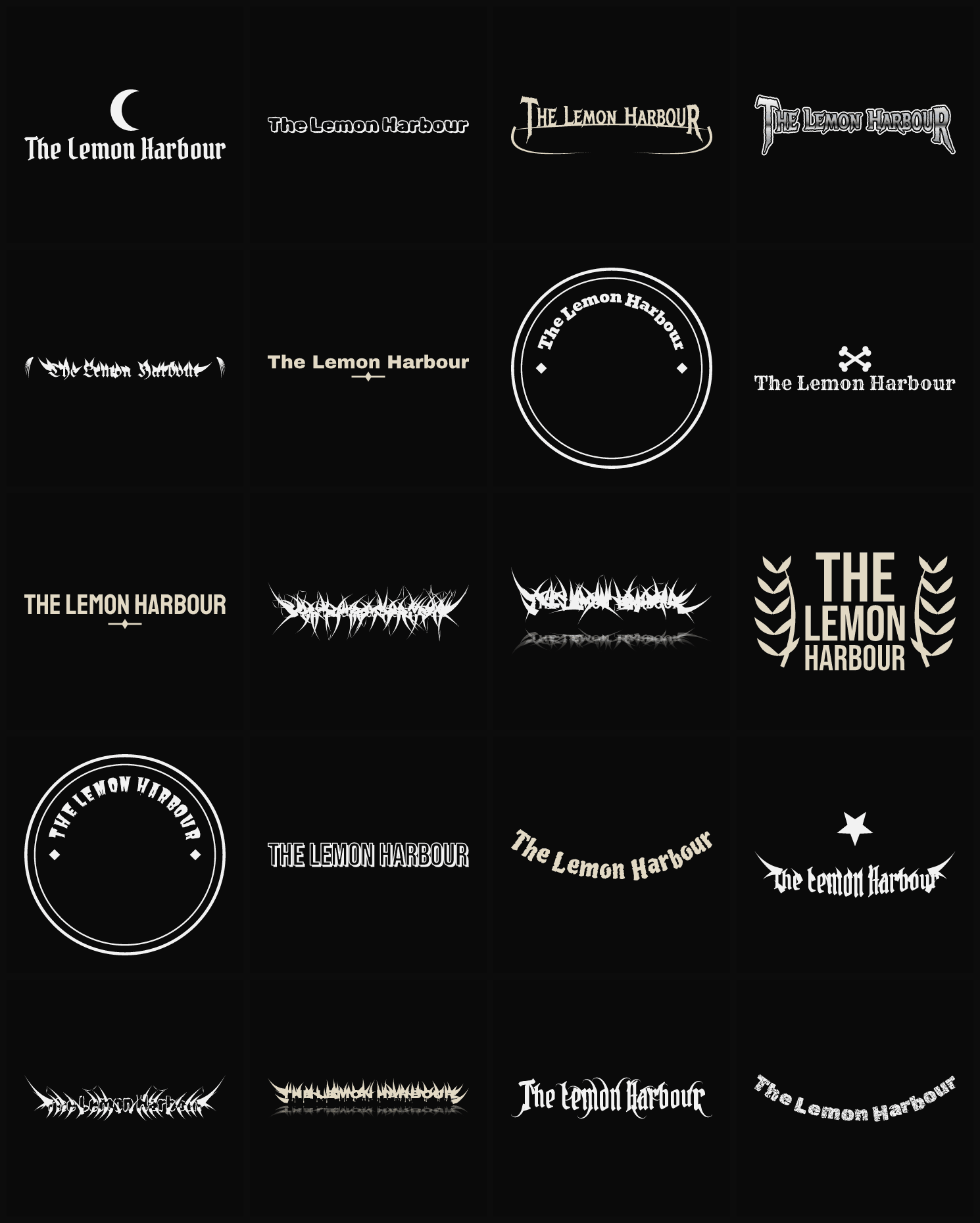 Twenty The Lemon Harbour band logo ideas — different faces, treatments and spike settings