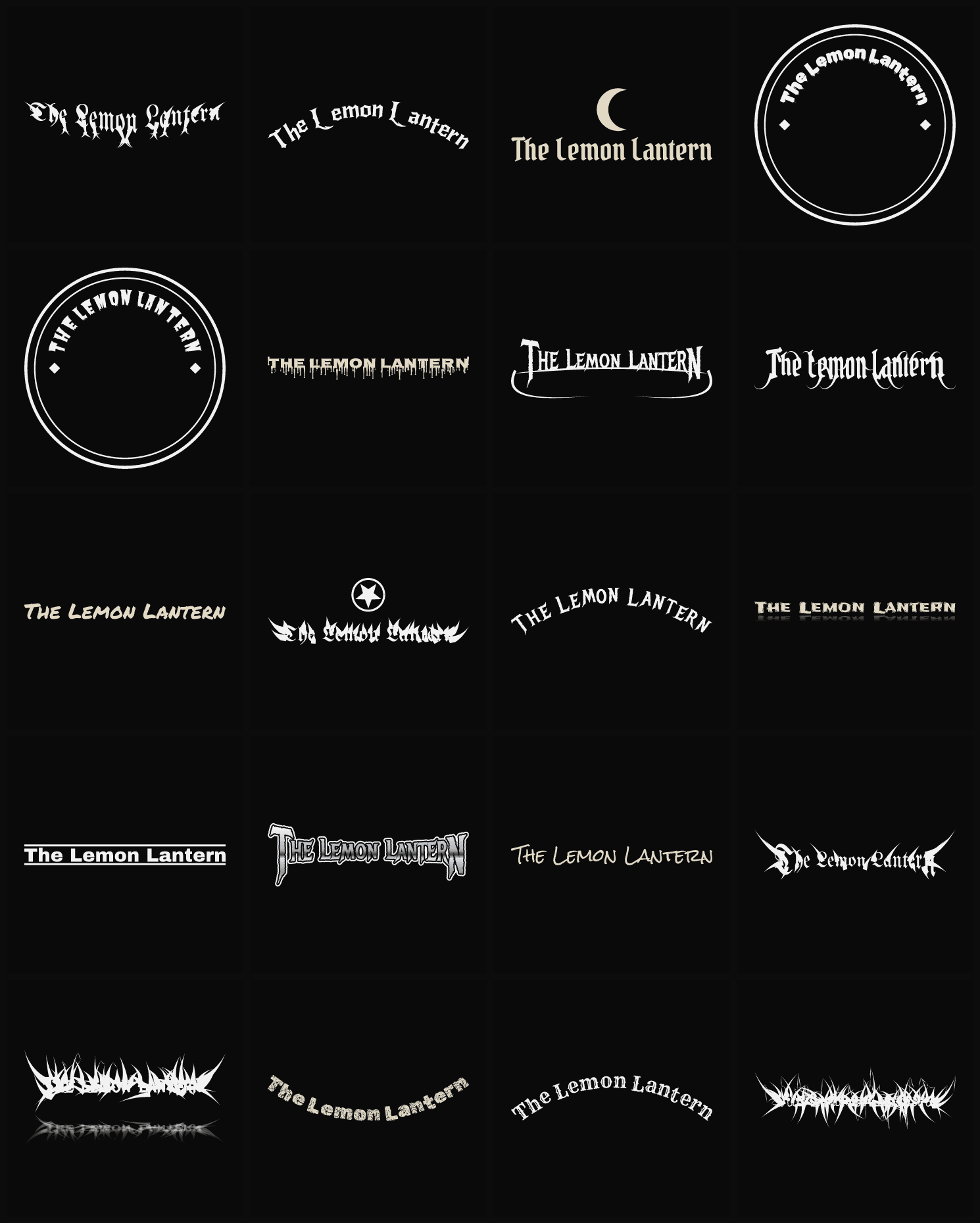 Twenty The Lemon Lantern band logo ideas — different faces, treatments and spike settings