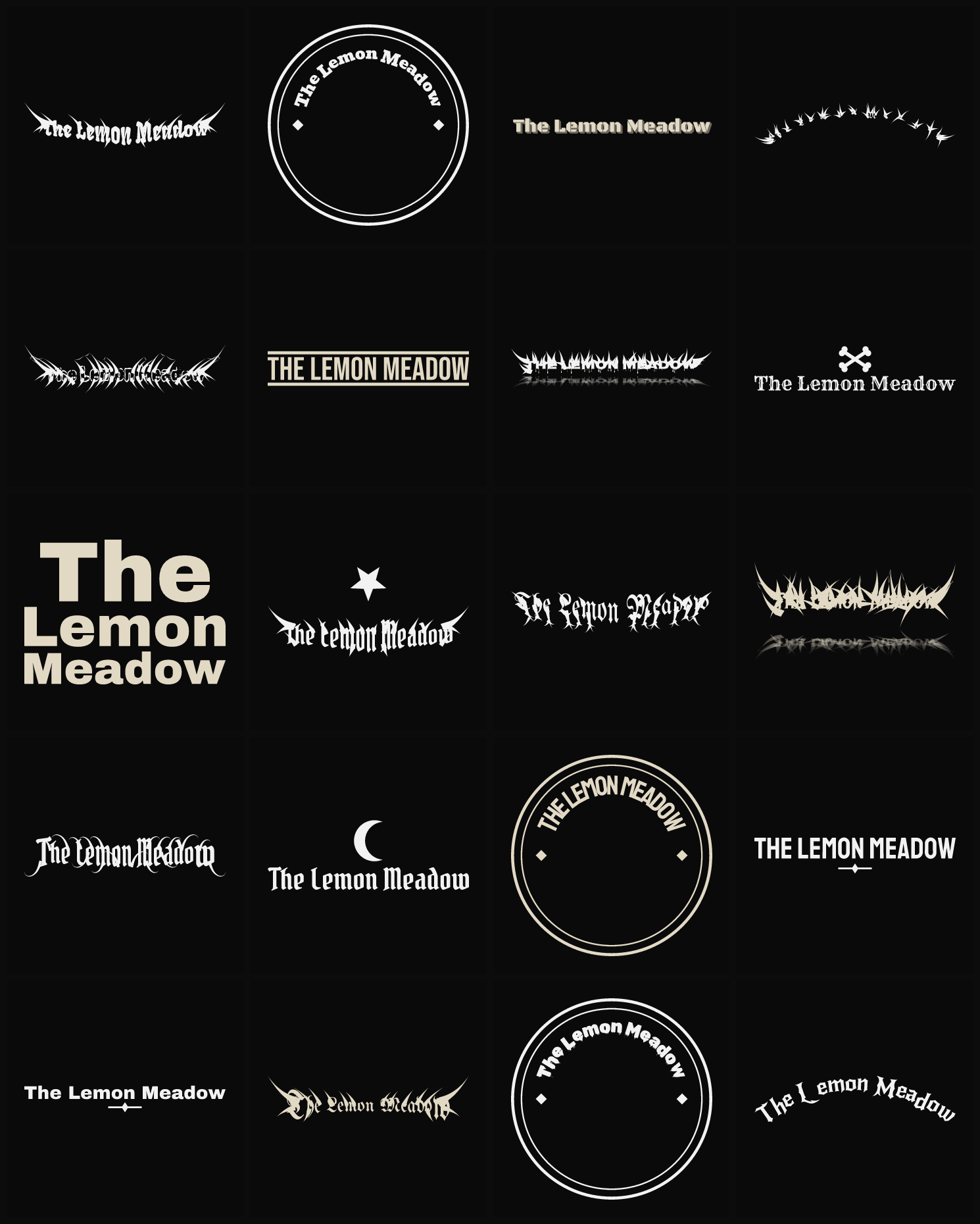 Twenty The Lemon Meadow band logo ideas — different faces, treatments and spike settings