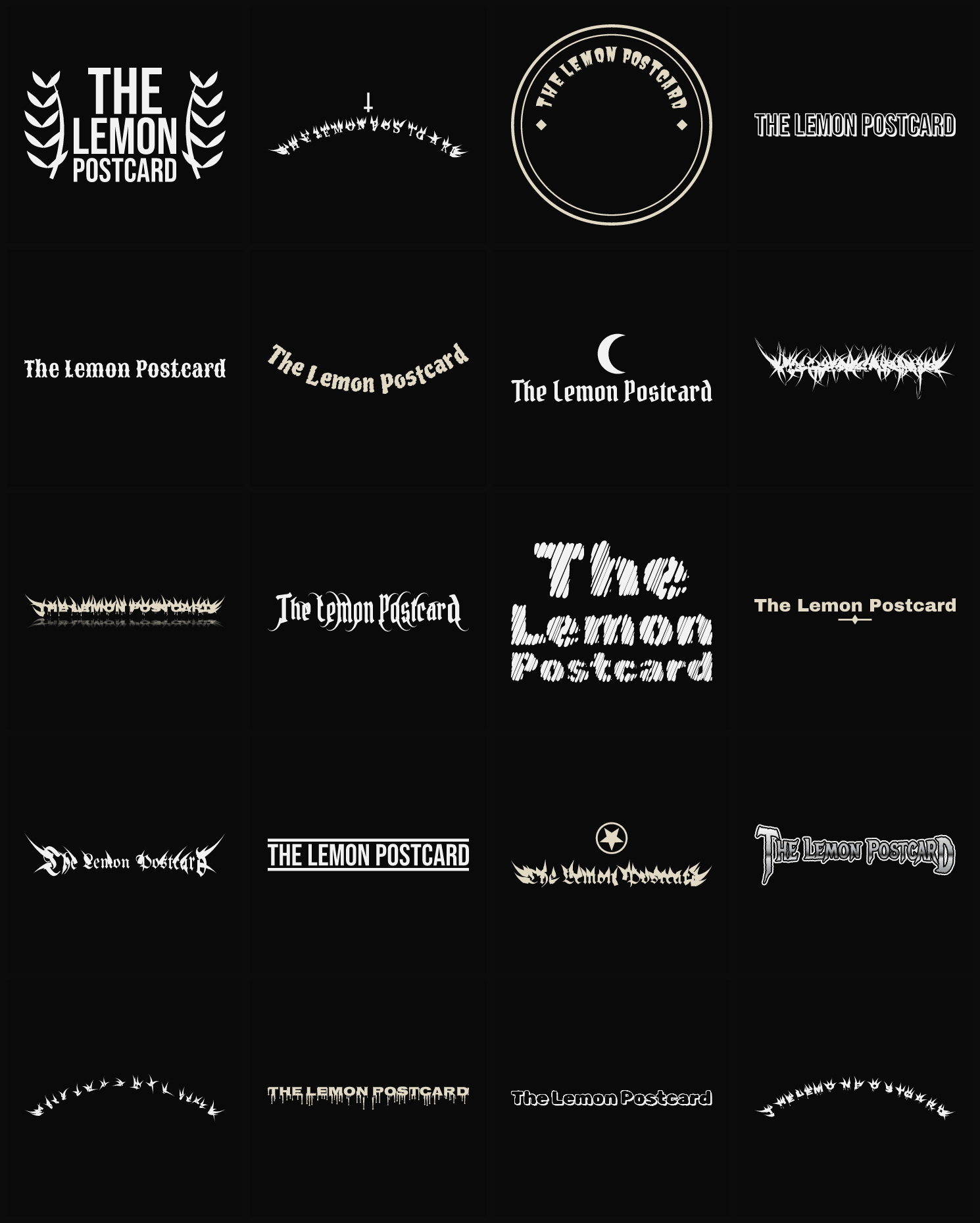 Twenty The Lemon Postcard band logo ideas — different faces, treatments and spike settings