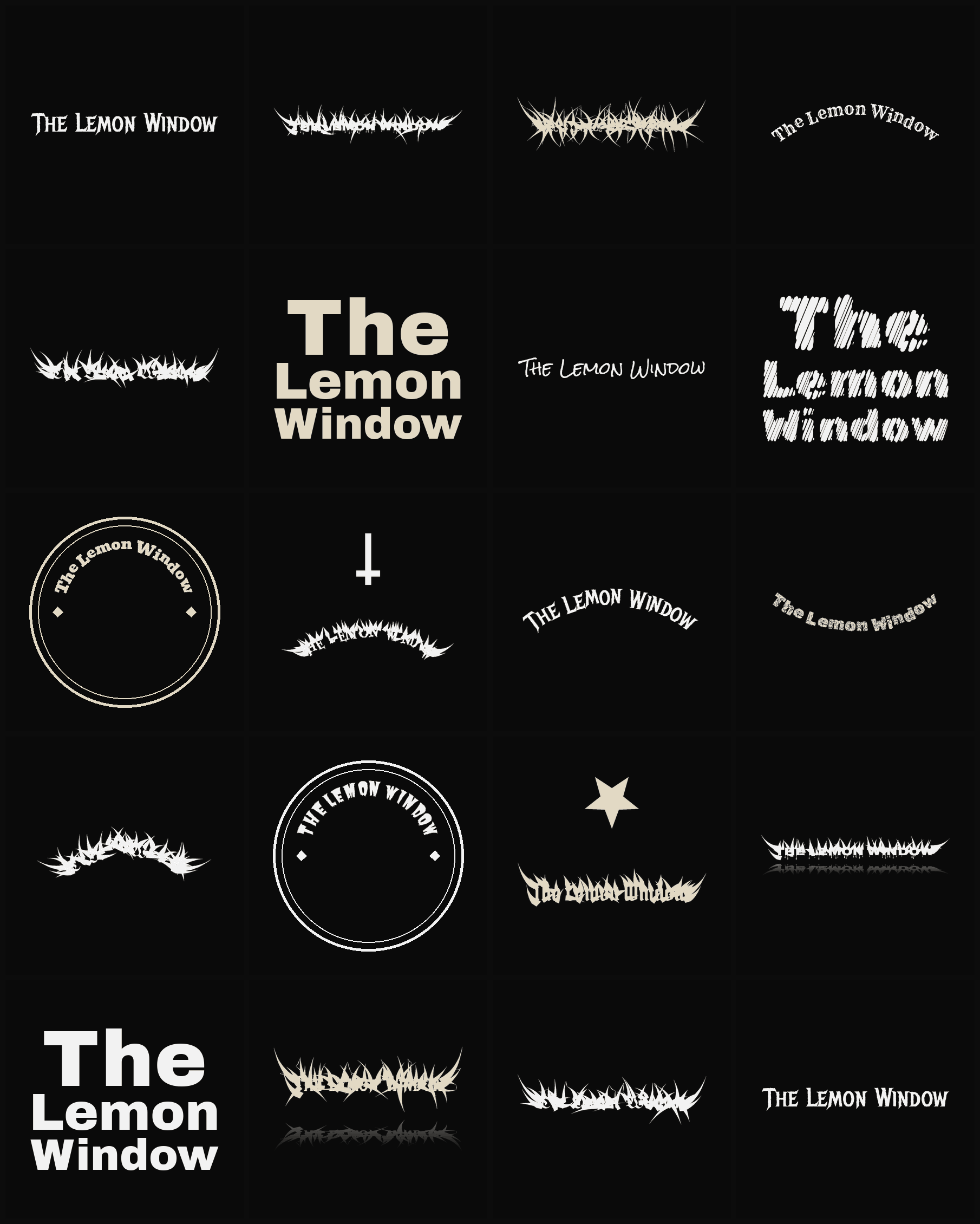 Twenty The Lemon Window band logo ideas — different faces, treatments and spike settings