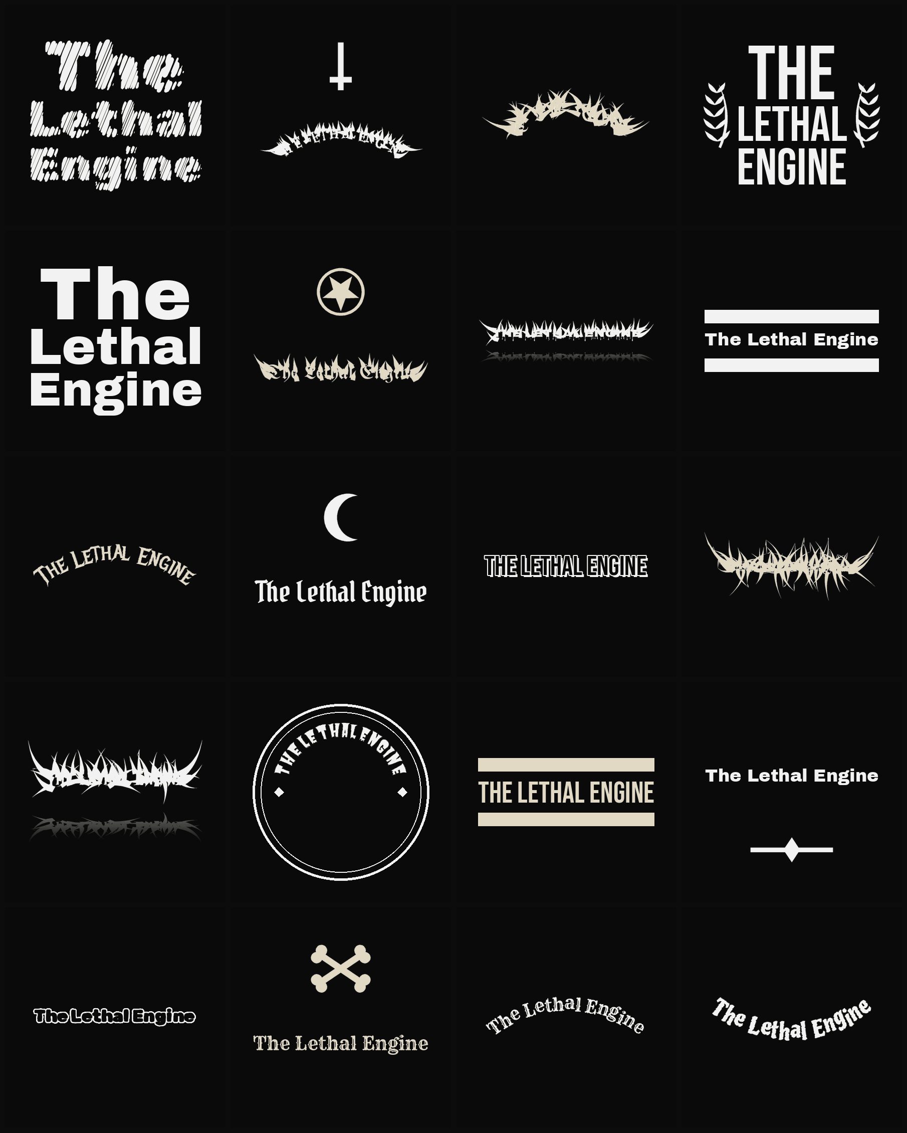 Twenty The Lethal Engine band logo ideas — different faces, treatments and spike settings