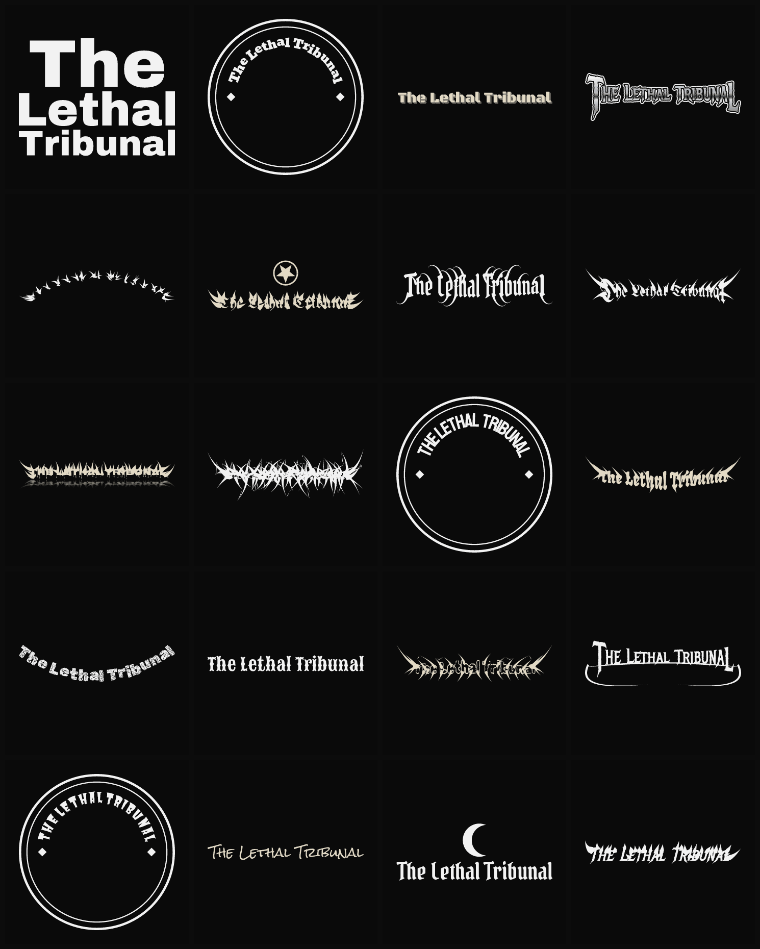 Twenty The Lethal Tribunal band logo ideas — different faces, treatments and spike settings