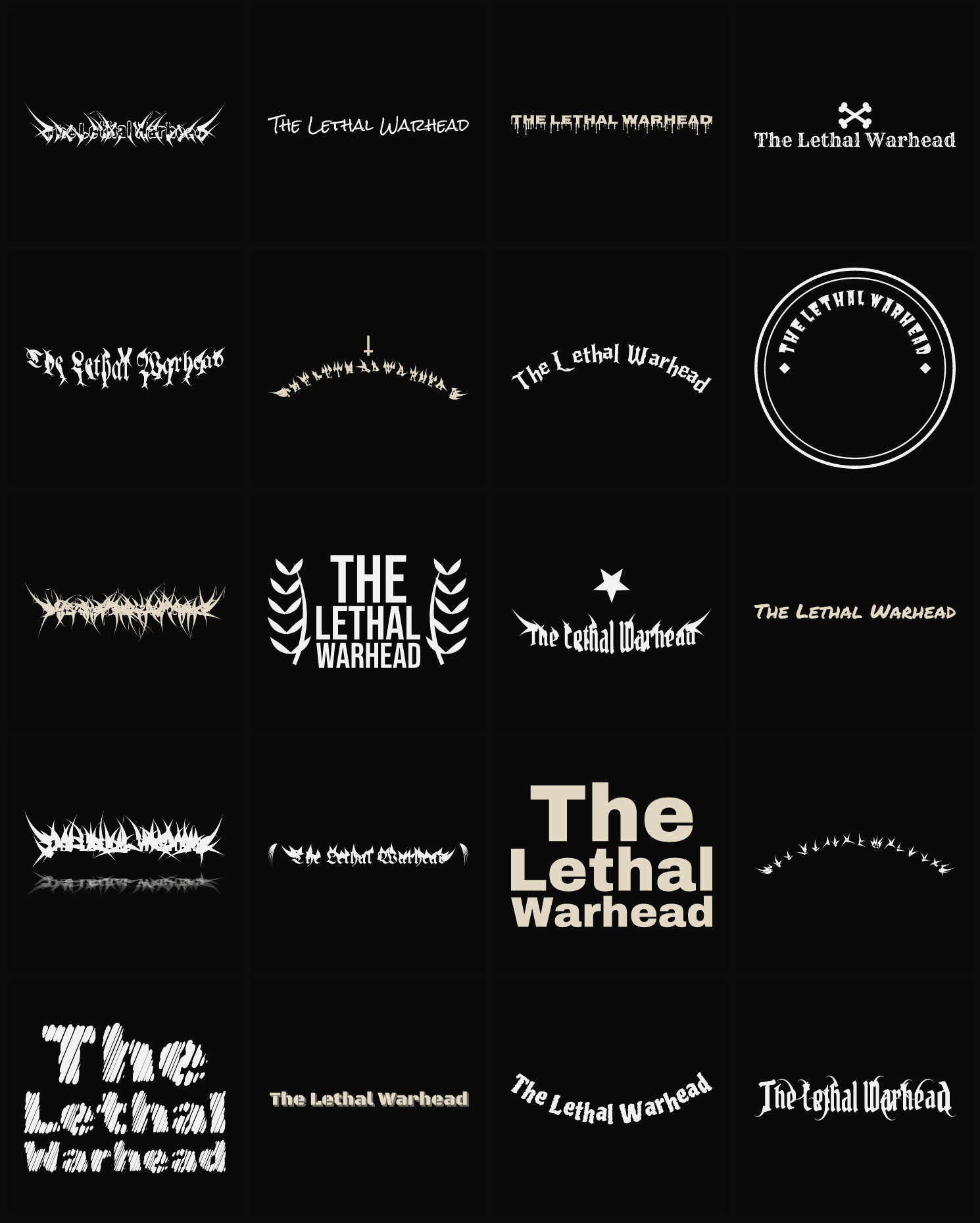 Twenty The Lethal Warhead band logo ideas — different faces, treatments and spike settings
