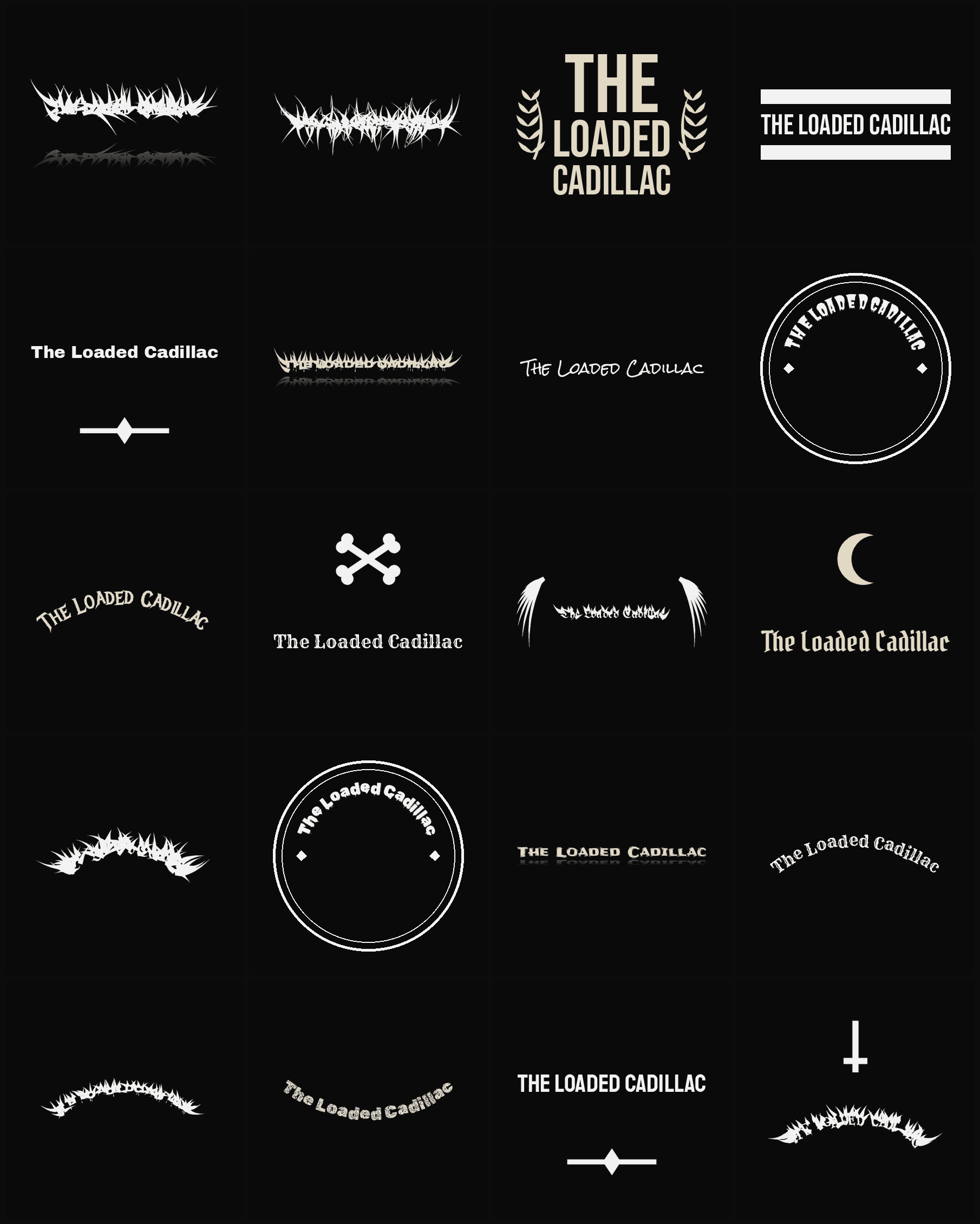 Twenty The Loaded Cadillac band logo ideas — different faces, treatments and spike settings