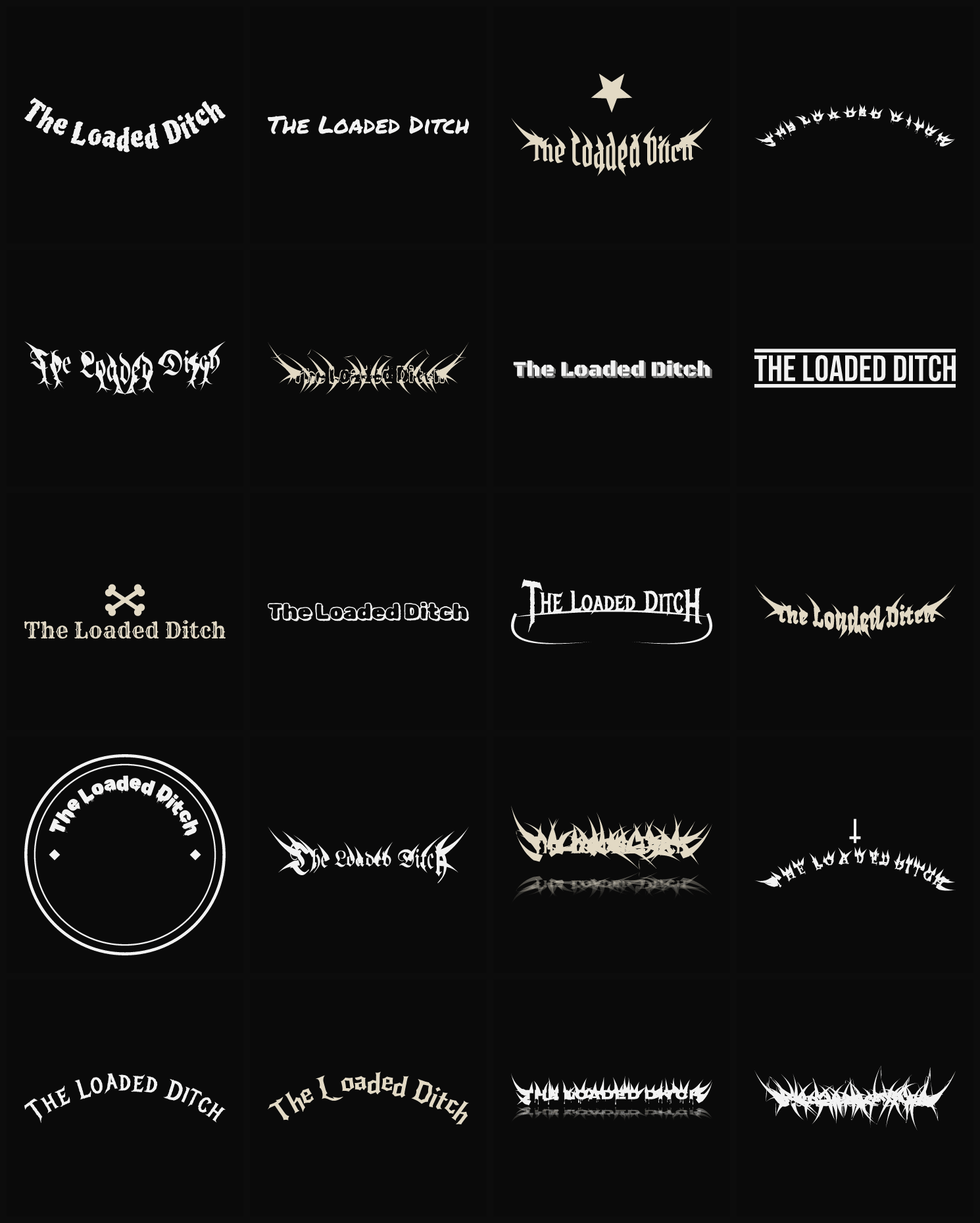 Twenty The Loaded Ditch band logo ideas — different faces, treatments and spike settings
