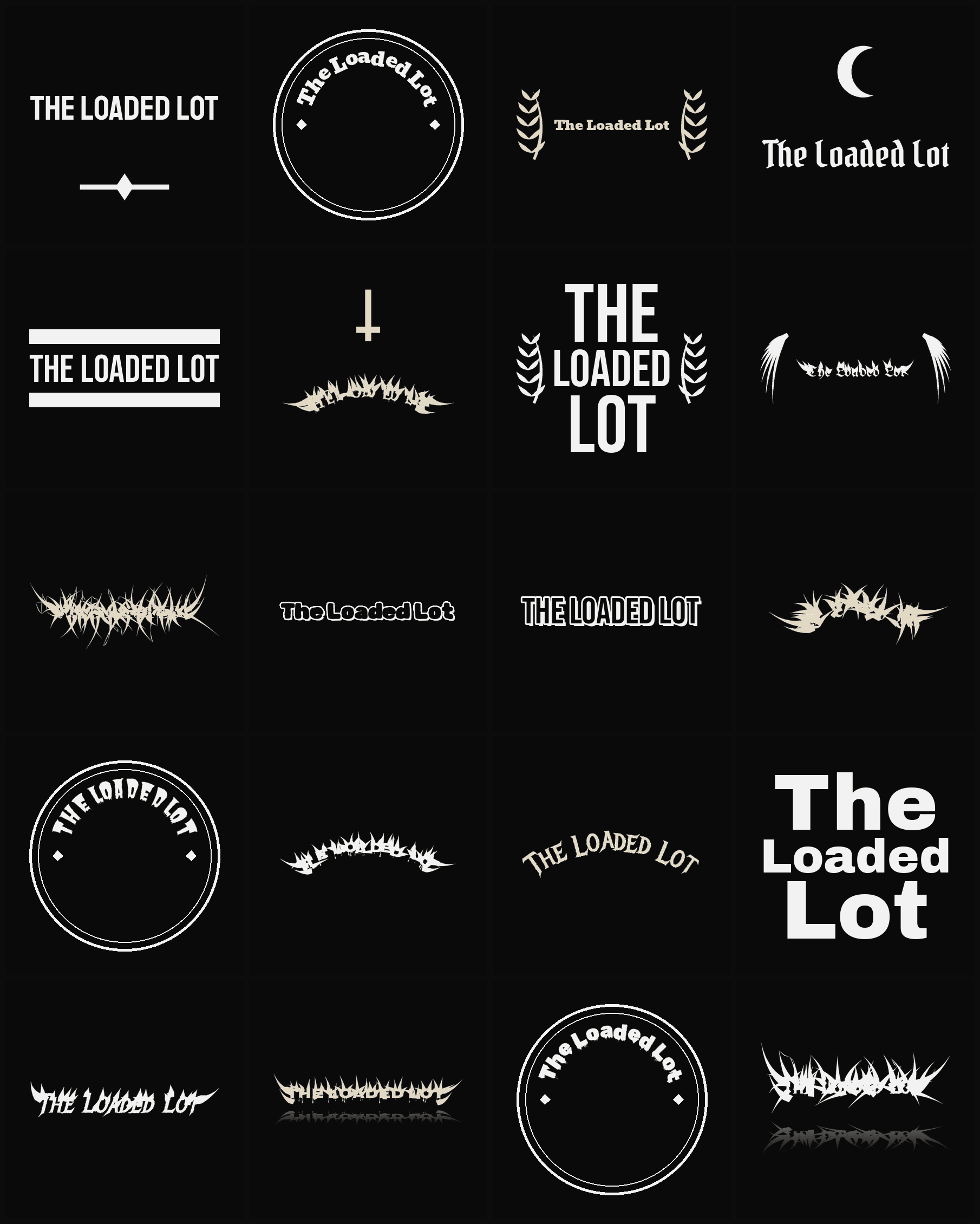 Twenty The Loaded Lot band logo ideas — different faces, treatments and spike settings