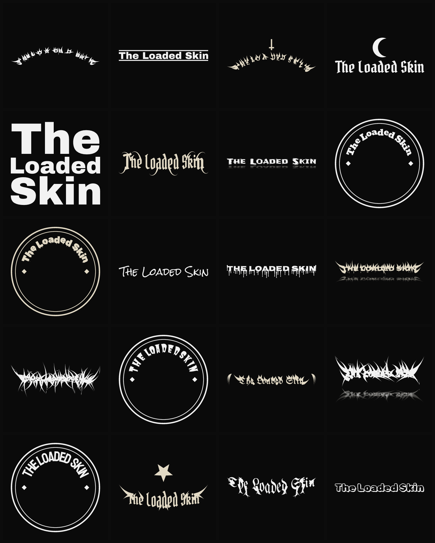 Twenty The Loaded Skin band logo ideas — different faces, treatments and spike settings