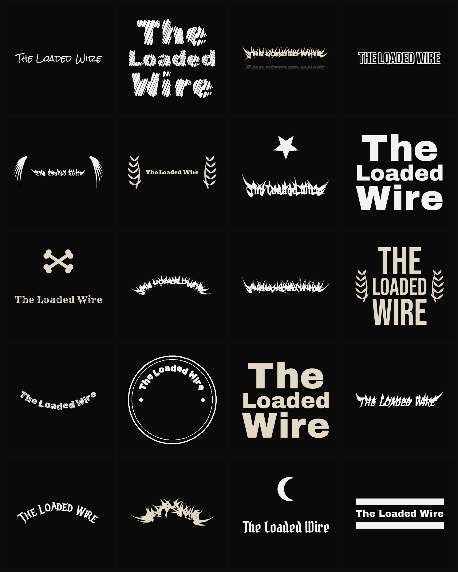 Twenty The Loaded Wire band logo ideas — different faces, treatments and spike settings