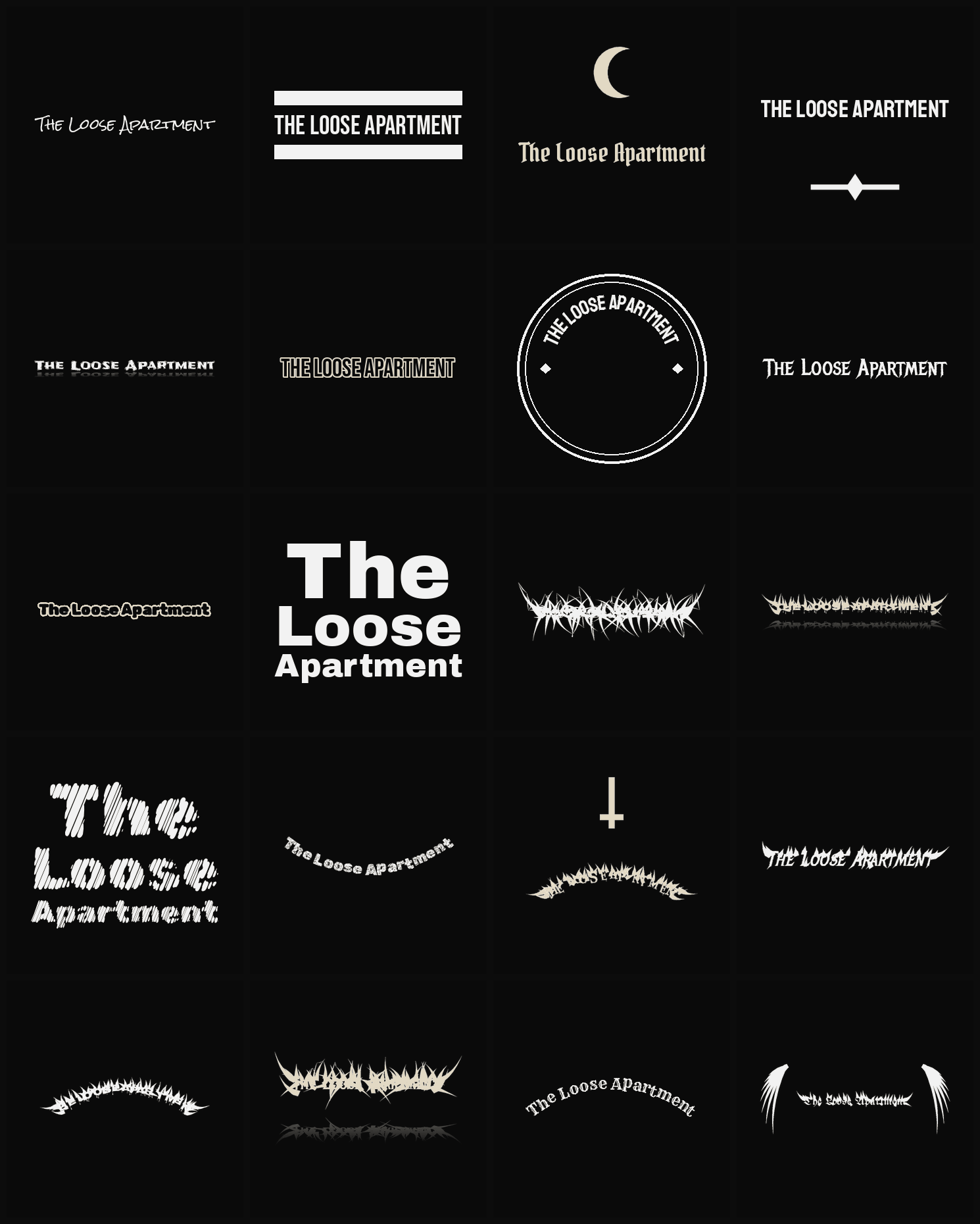 Twenty The Loose Apartment band logo ideas — different faces, treatments and spike settings
