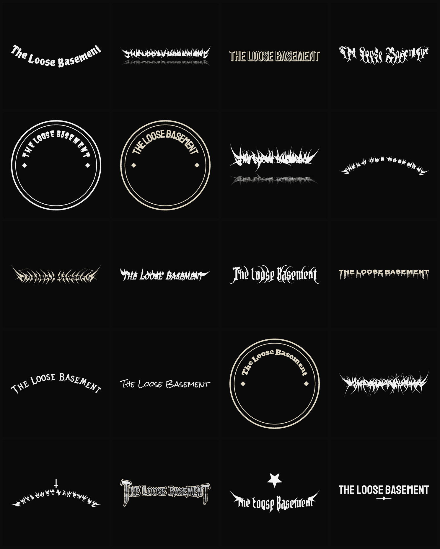 Twenty The Loose Basement band logo ideas — different faces, treatments and spike settings
