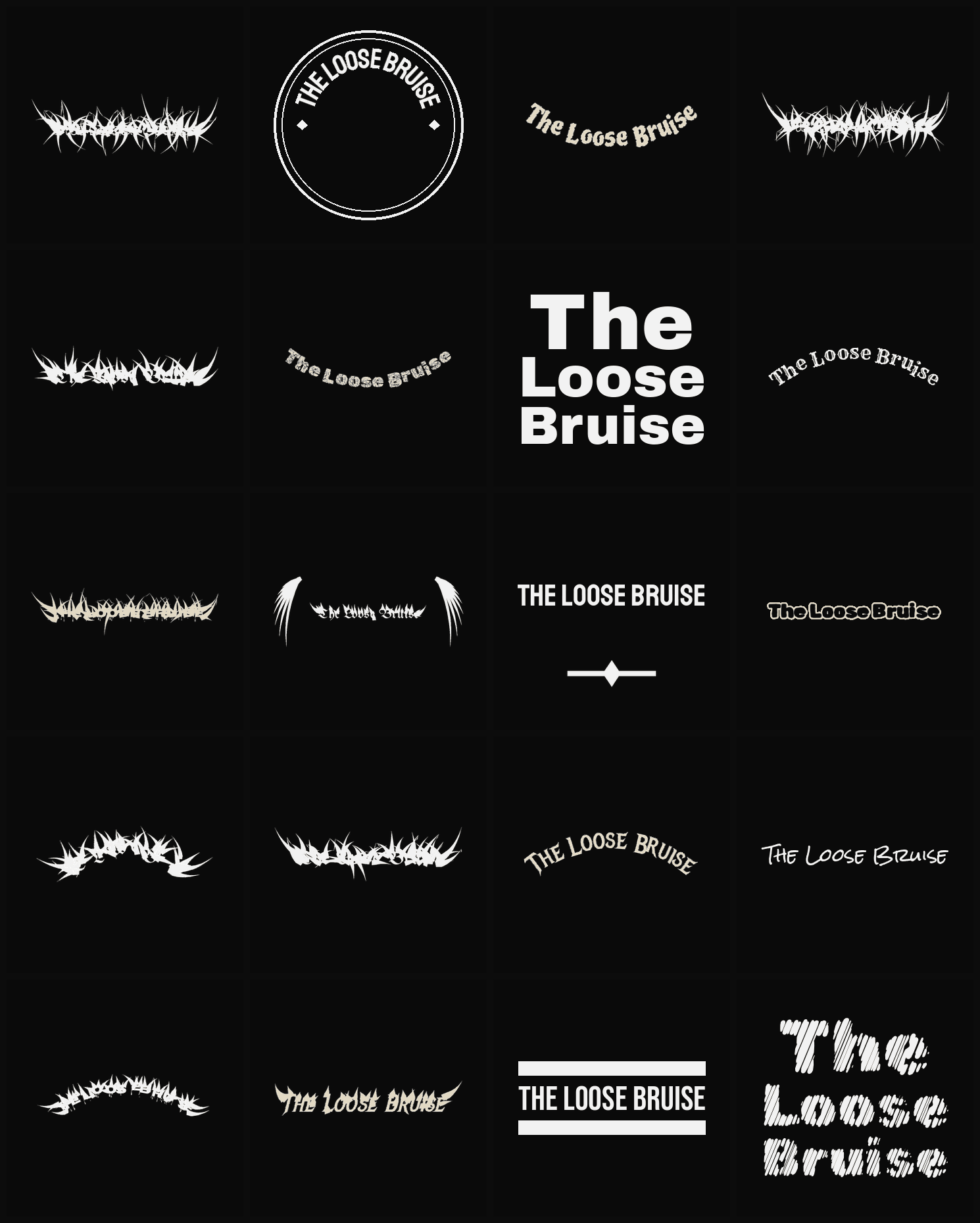 Twenty The Loose Bruise band logo ideas — different faces, treatments and spike settings