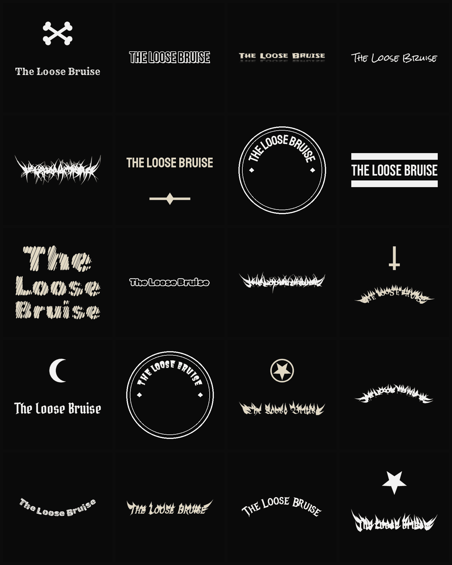 Twenty The Loose Bruise band logo ideas — different faces, treatments and spike settings