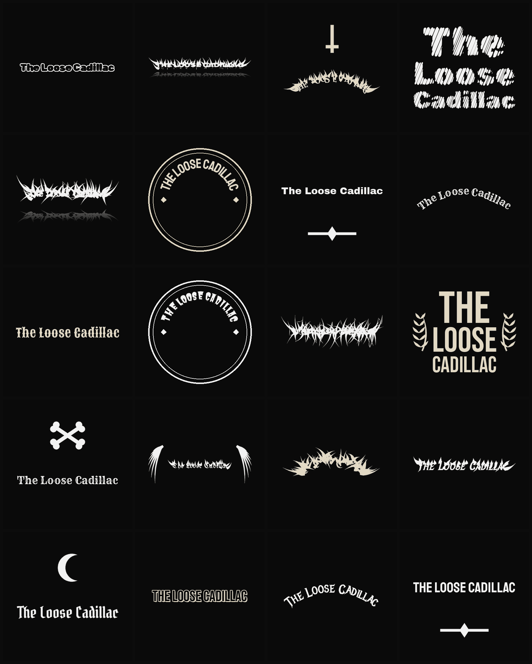 Twenty The Loose Cadillac band logo ideas — different faces, treatments and spike settings