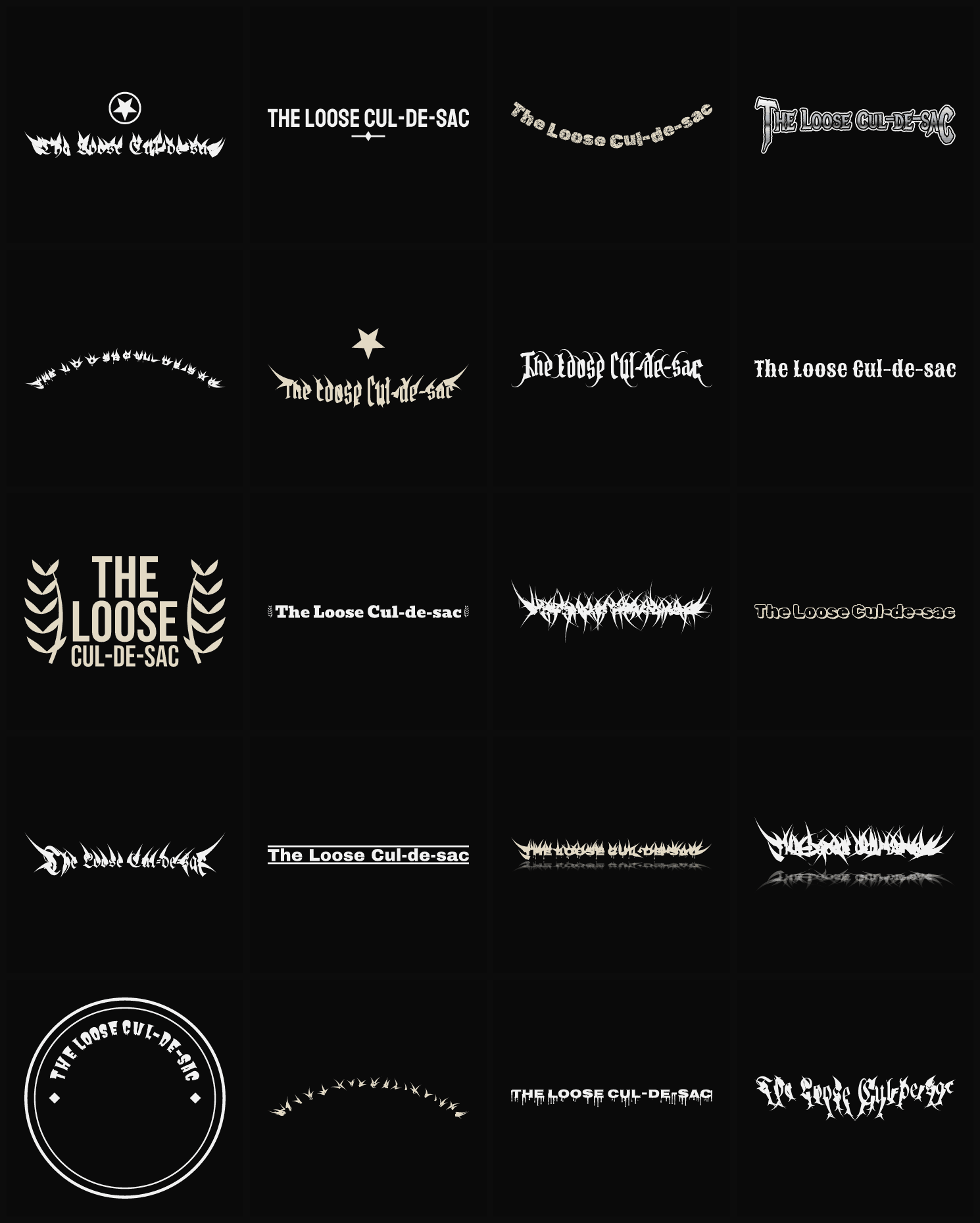 Twenty The Loose Cul-de-sac band logo ideas — different faces, treatments and spike settings