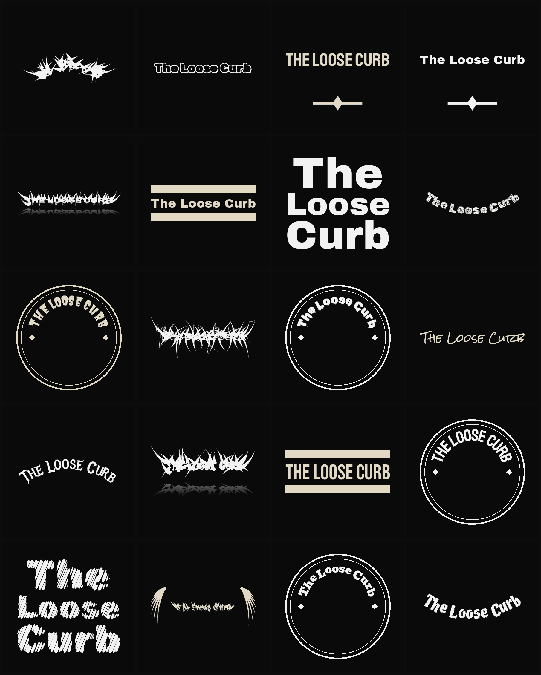 Twenty The Loose Curb band logo ideas — different faces, treatments and spike settings