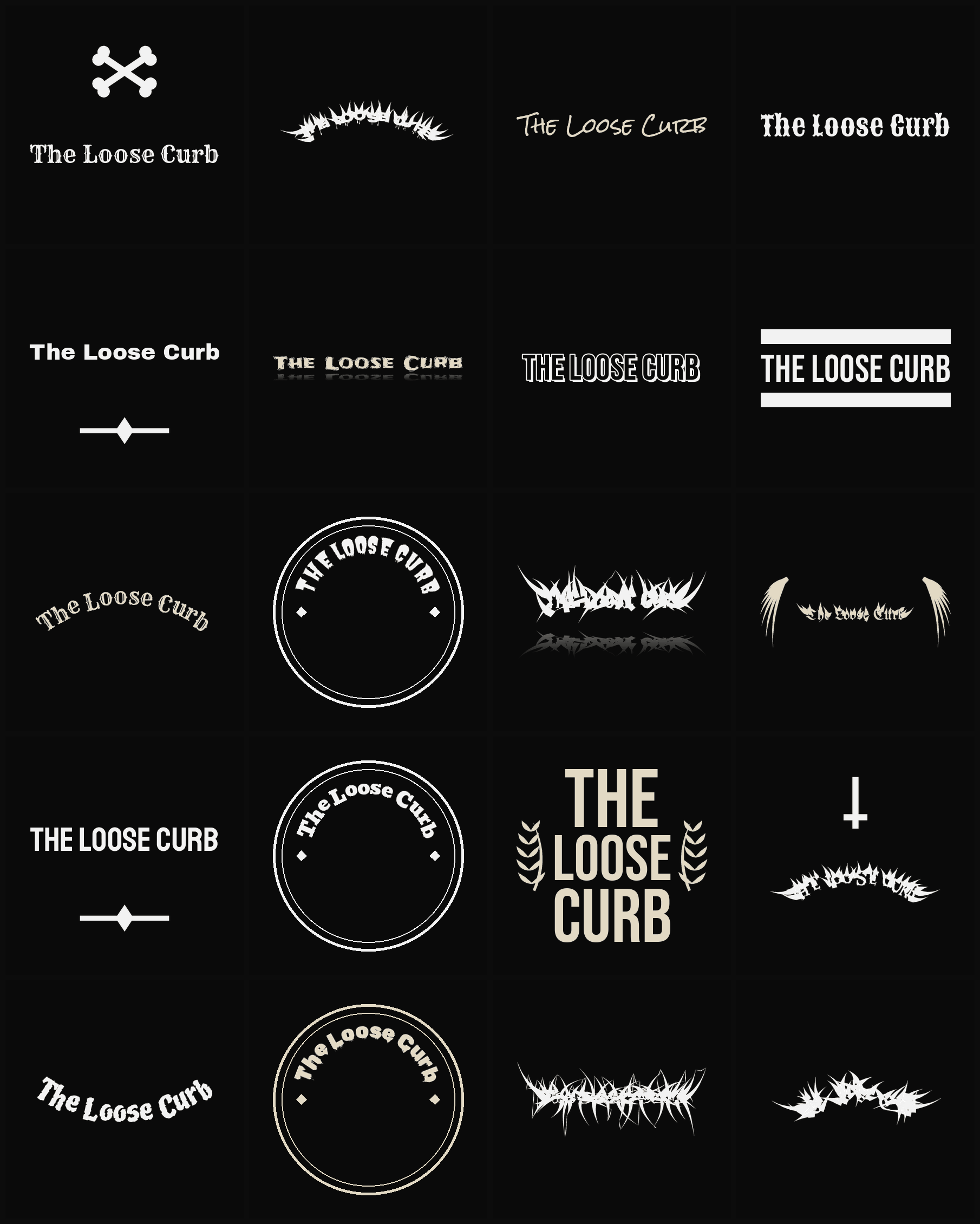 Twenty The Loose Curb band logo ideas — different faces, treatments and spike settings