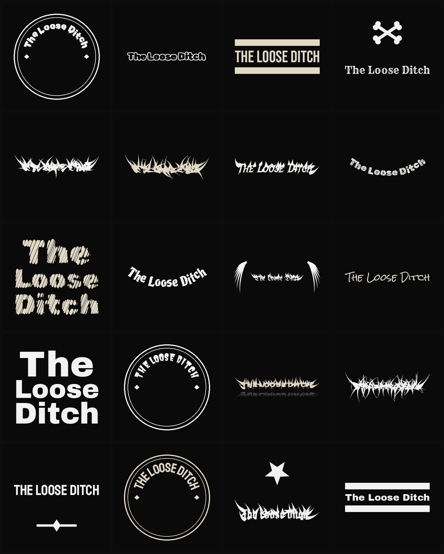 Twenty The Loose Ditch band logo ideas — different faces, treatments and spike settings
