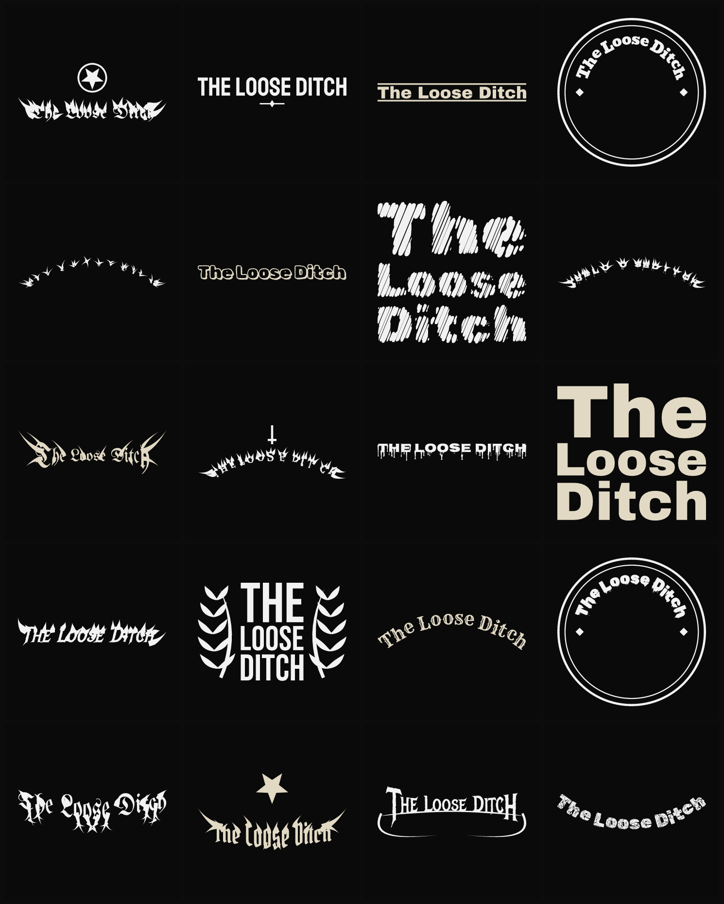 Twenty The Loose Ditch band logo ideas — different faces, treatments and spike settings
