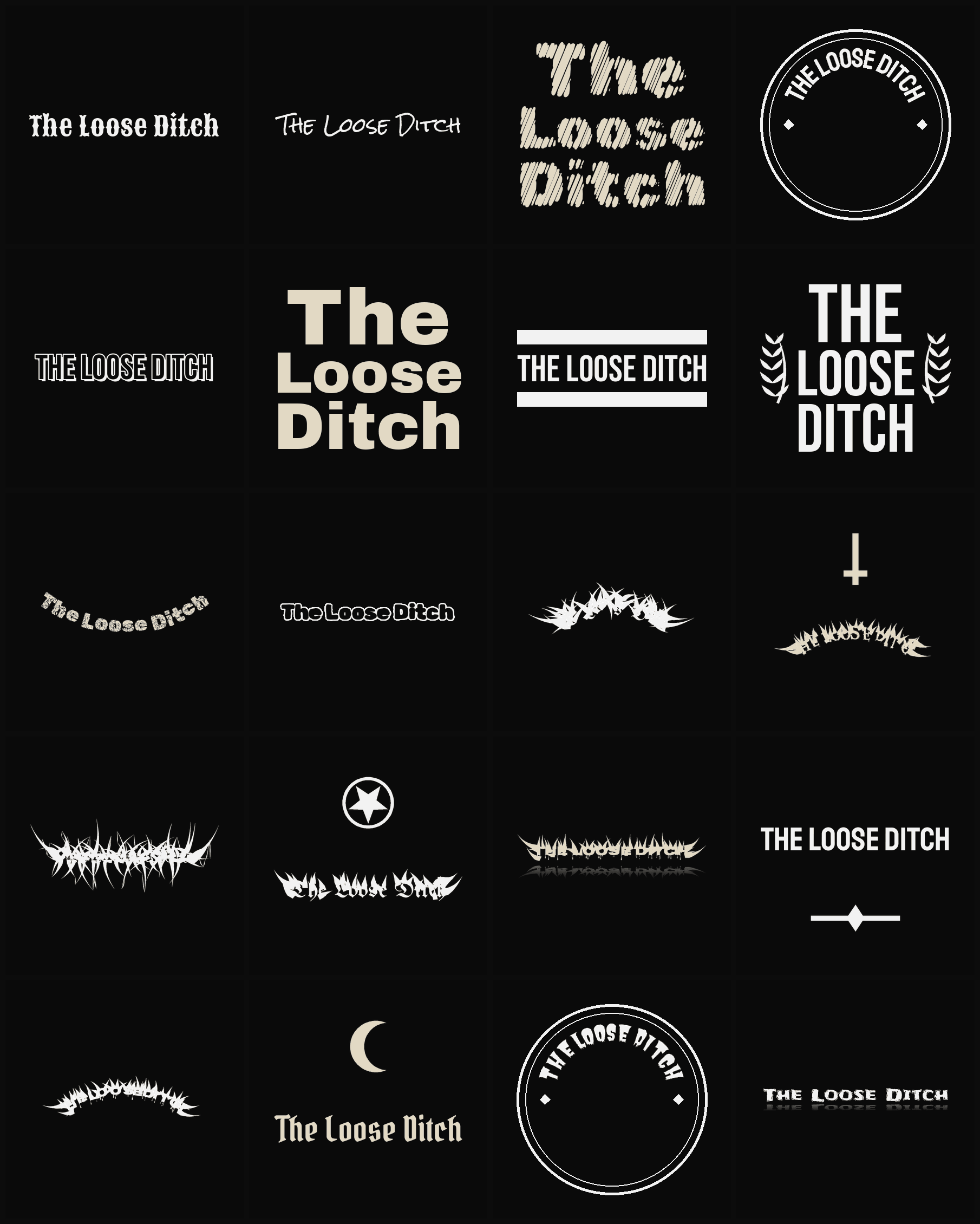 Twenty The Loose Ditch band logo ideas — different faces, treatments and spike settings