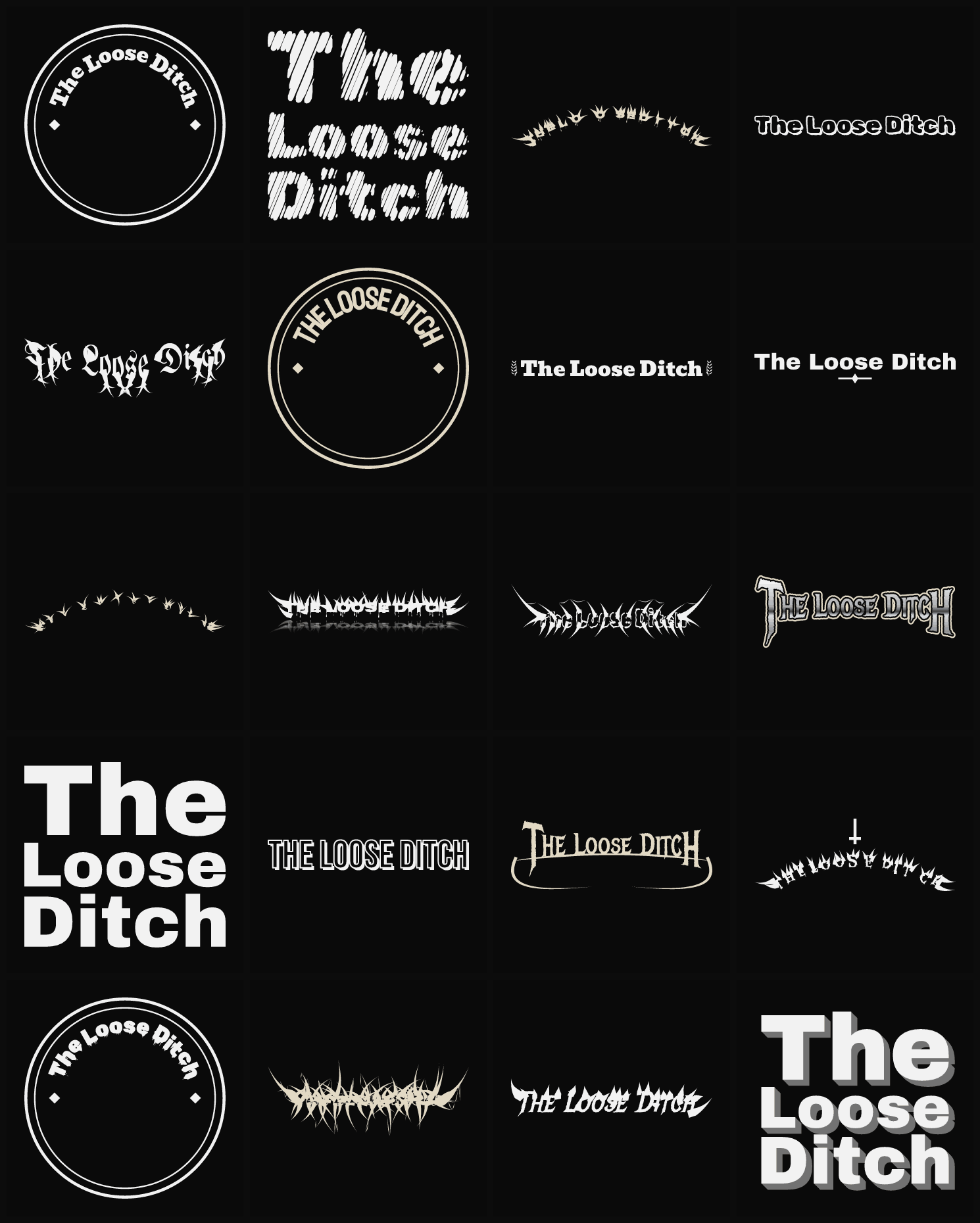 Twenty The Loose Ditch band logo ideas — different faces, treatments and spike settings