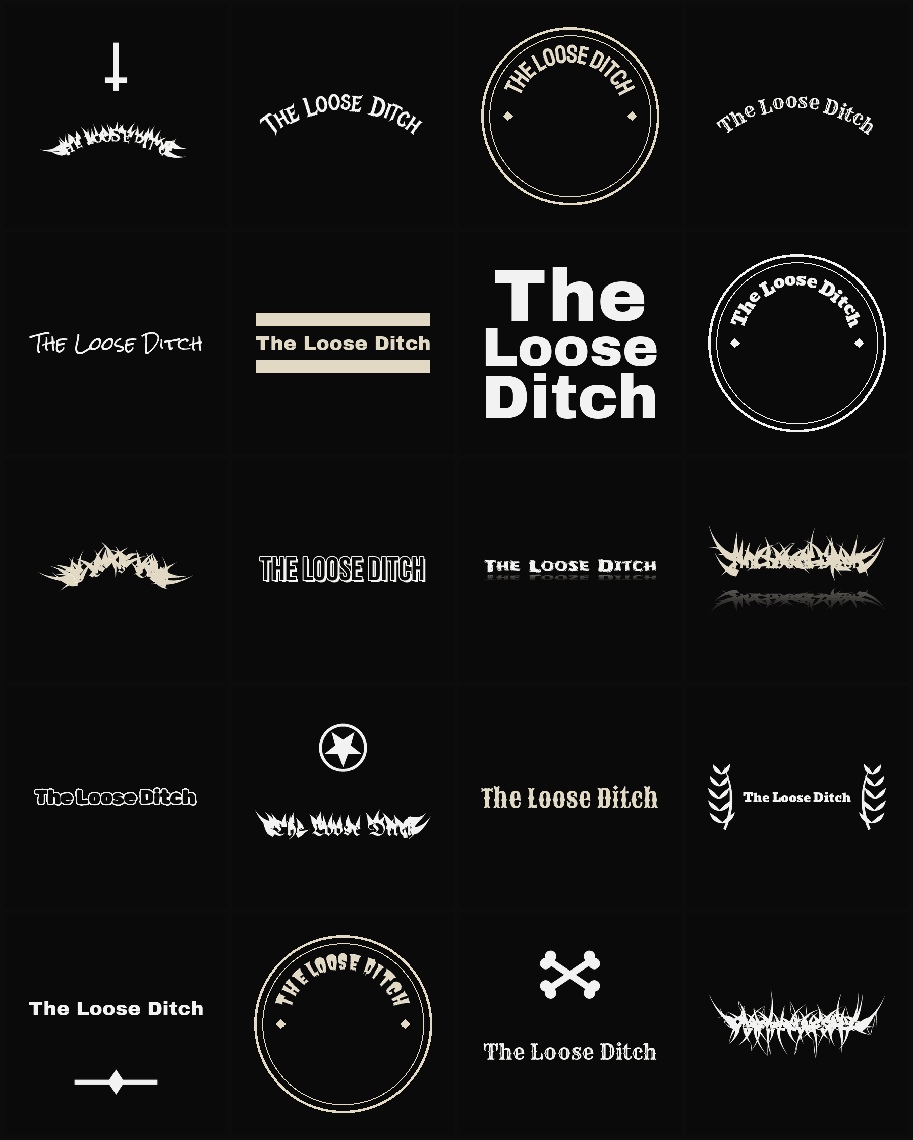 Twenty The Loose Ditch band logo ideas — different faces, treatments and spike settings
